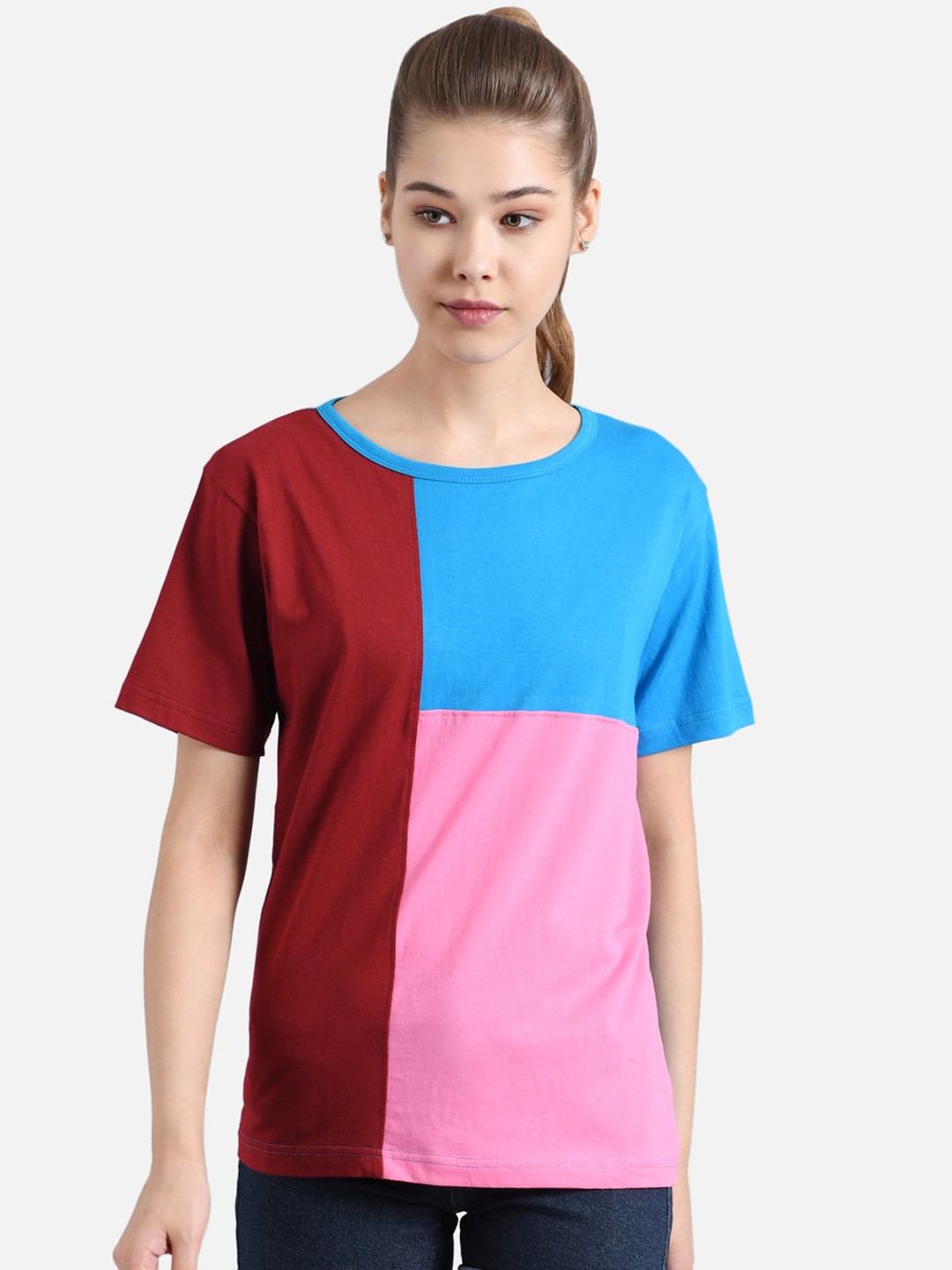 

Kotty Women Multicoloured Colourblocked Round Neck T-shirt, Multi
