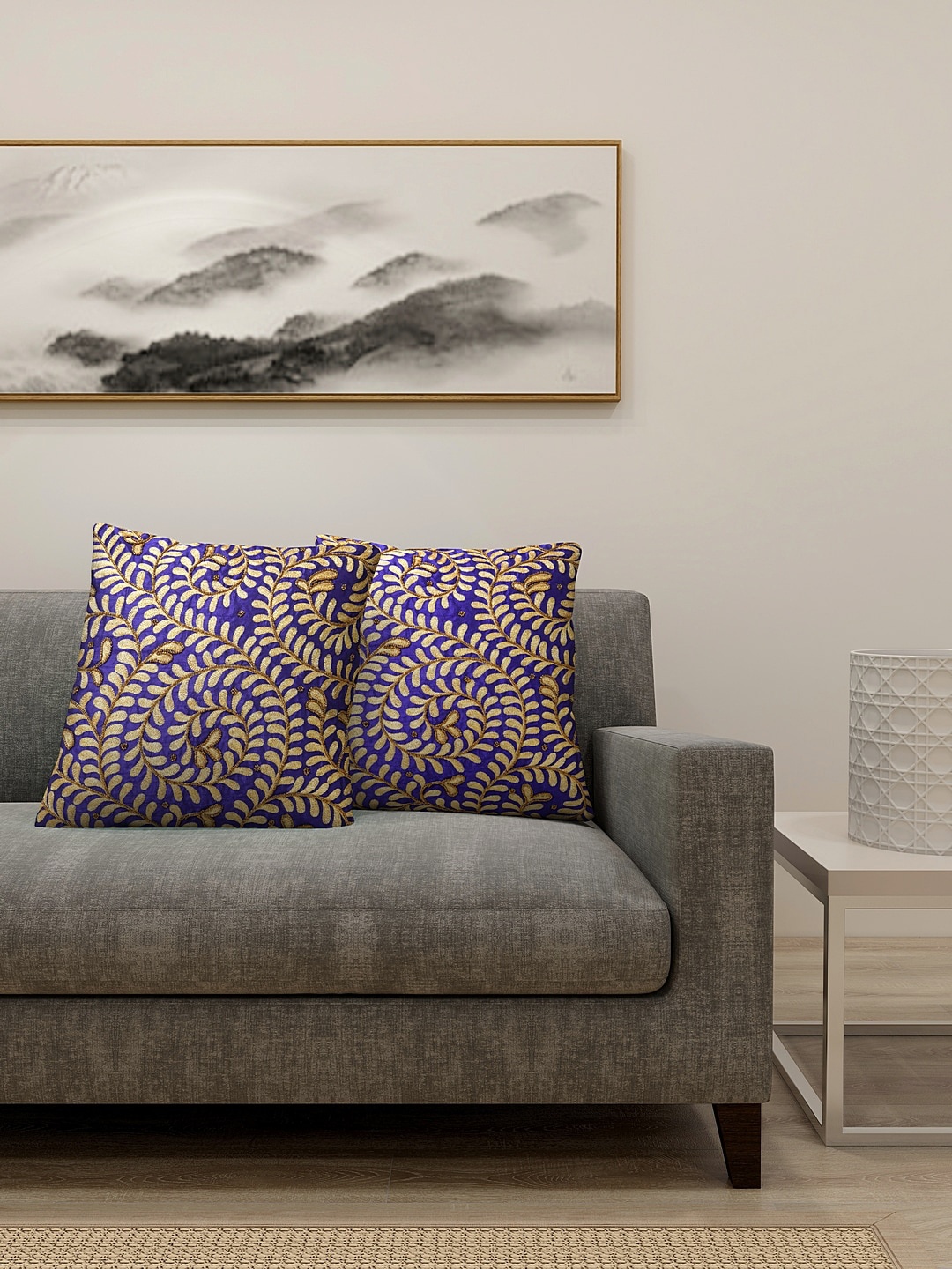 

KLOTTHE Set Of 2 Blue & Gold-Toned Embroidered Square Cushions