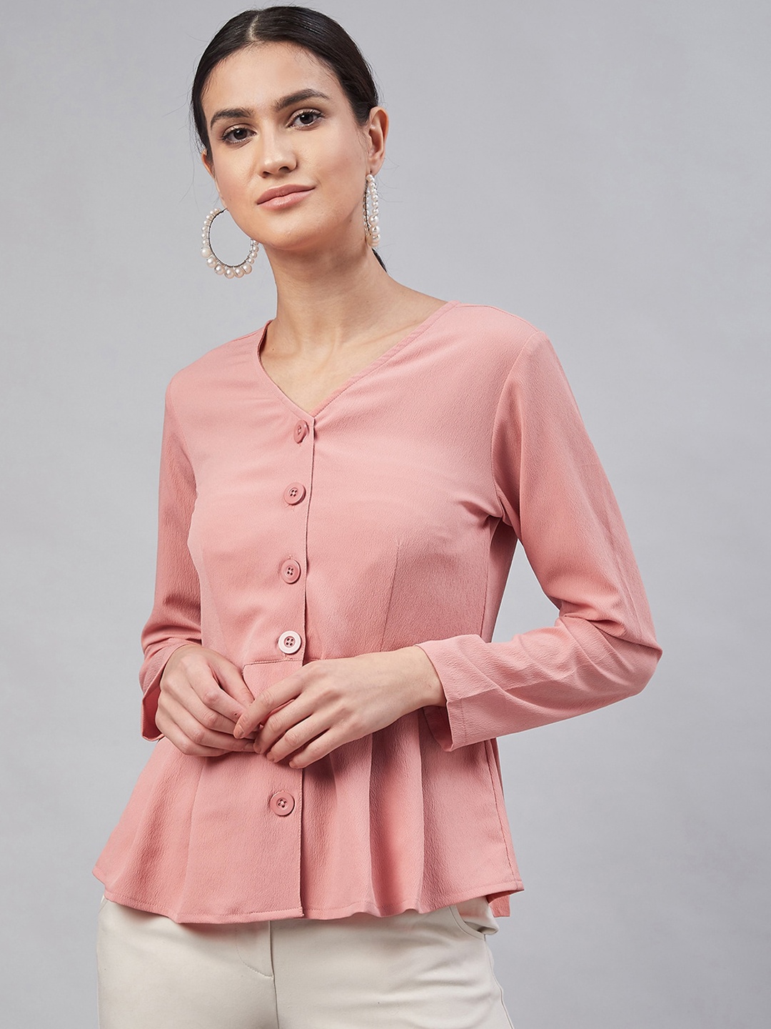

Carlton London Women Pink Solid Peplum Top