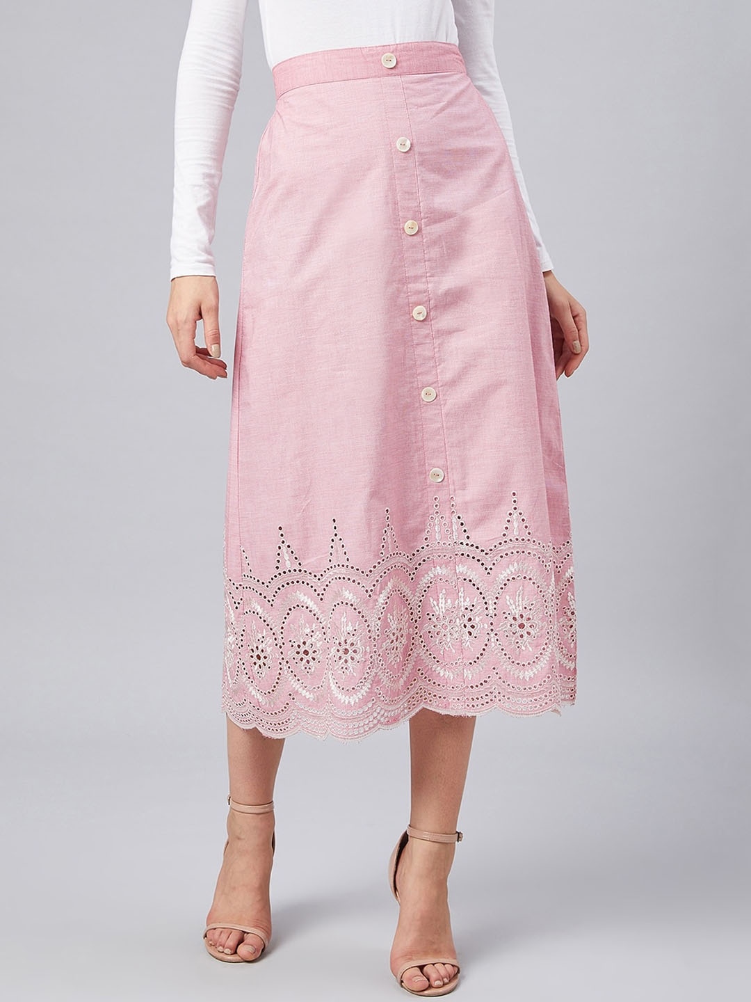 

Marie Claire Women Pink Embroidered A-Line Midi Skirt