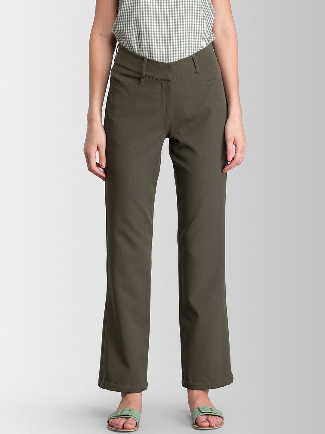 

FableStreet Women Olive Green Loose Fit Solid Parallel Trousers