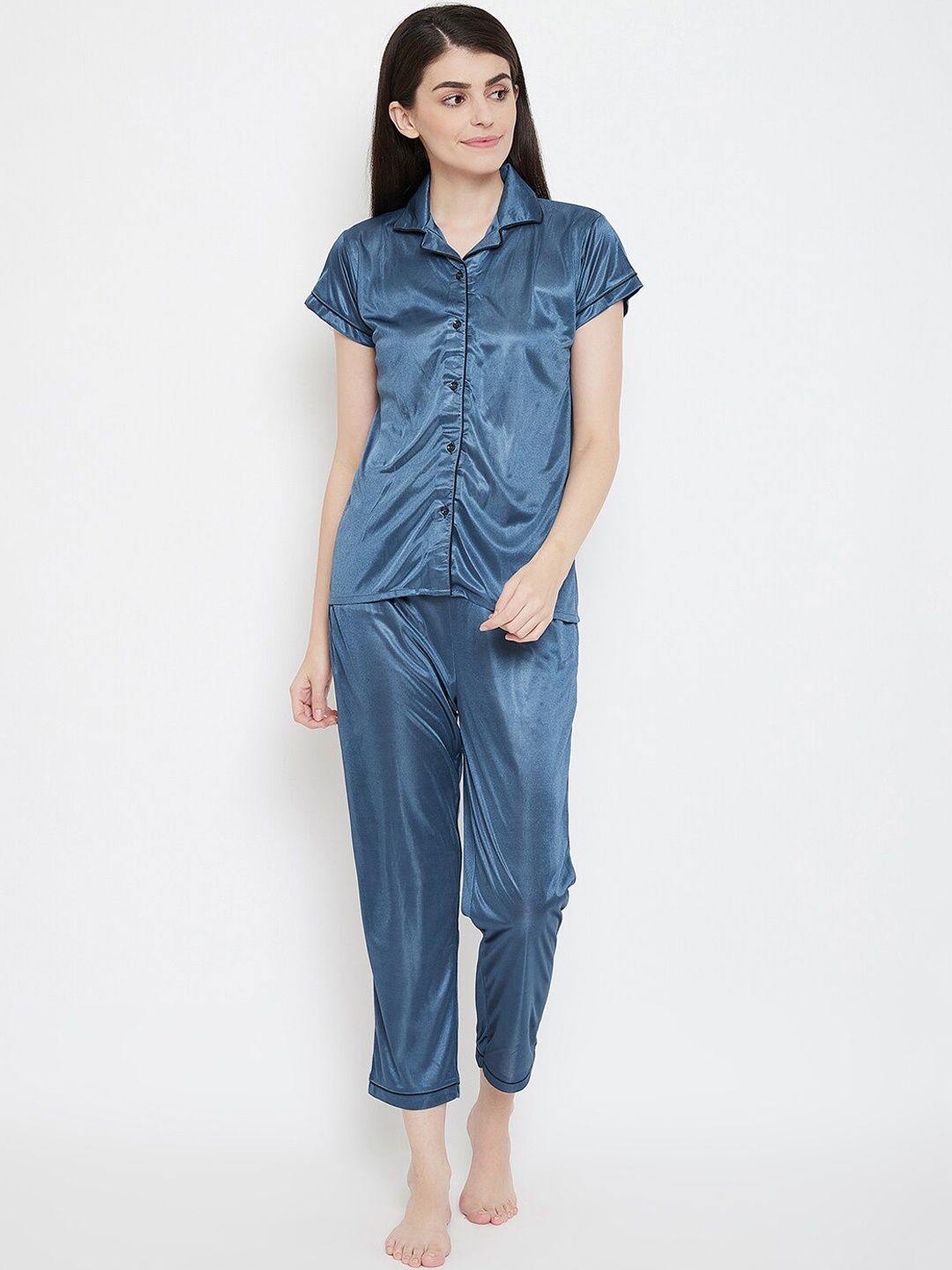 

Clovia Women Blue Solid Night suit