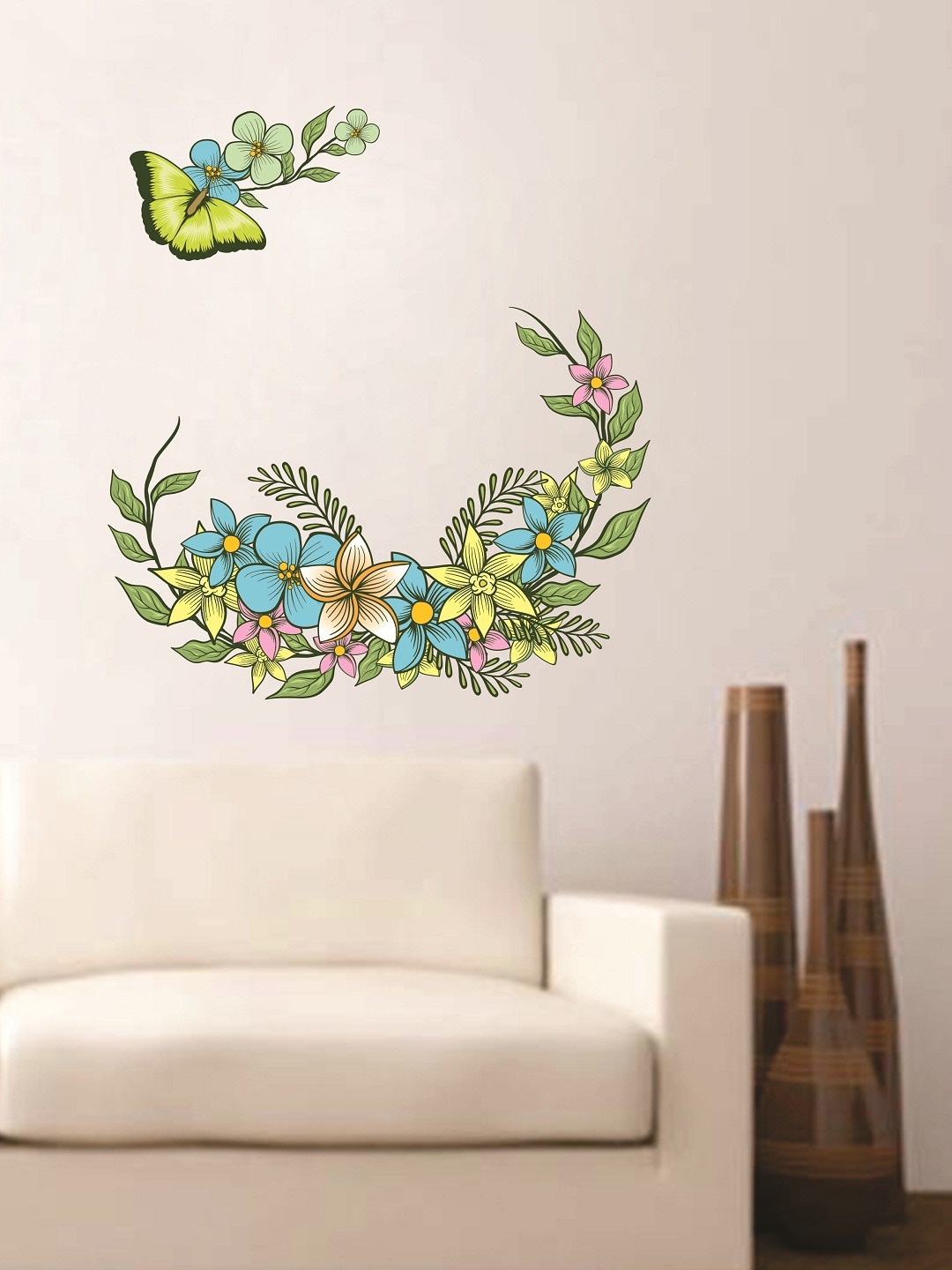 

WALLSTICK Green & Blue Floral Large Vinyl Wall Sticker
