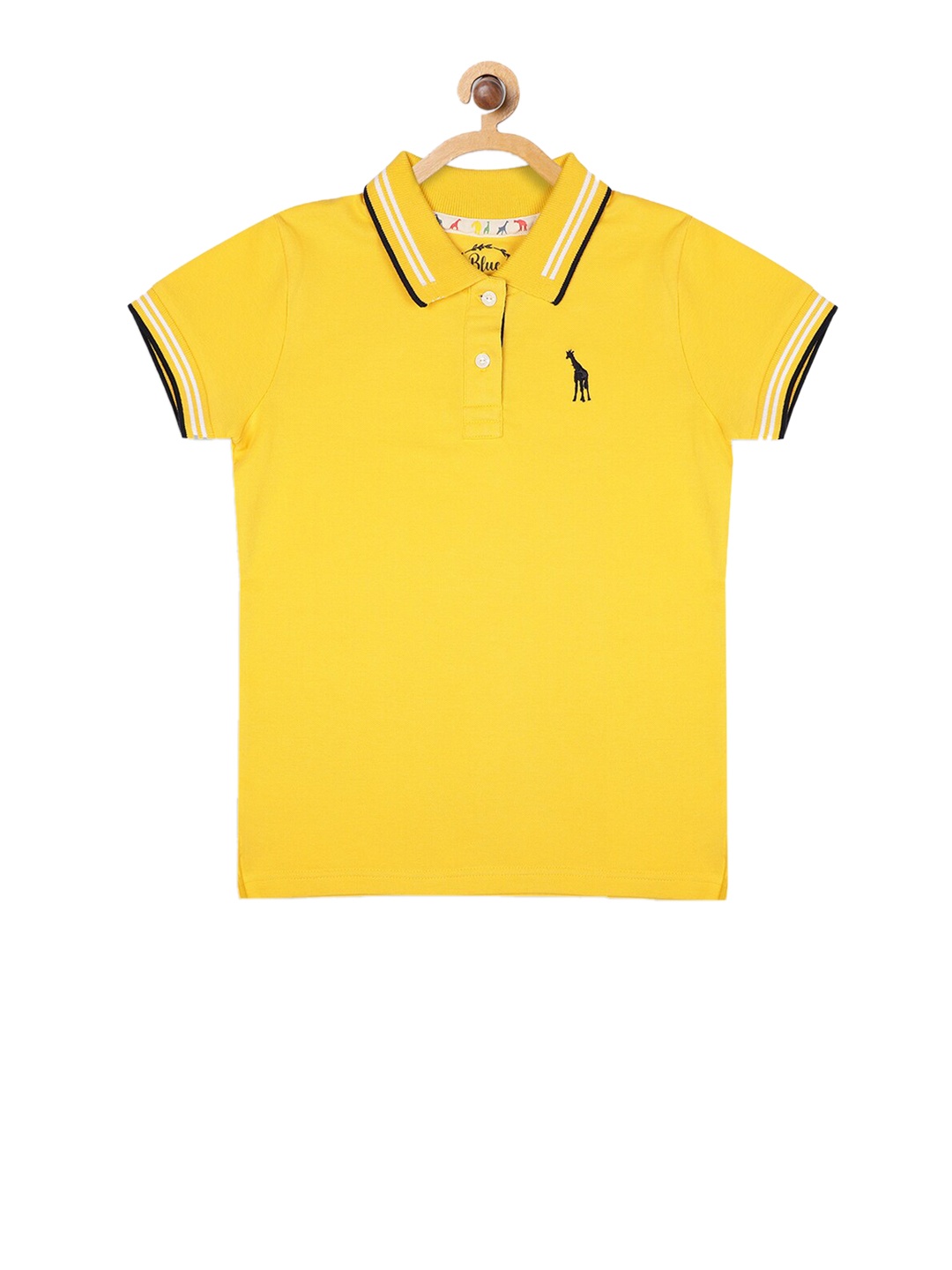 

Blue Giraffe Girls Yellow Solid Polo Collar T-shirt