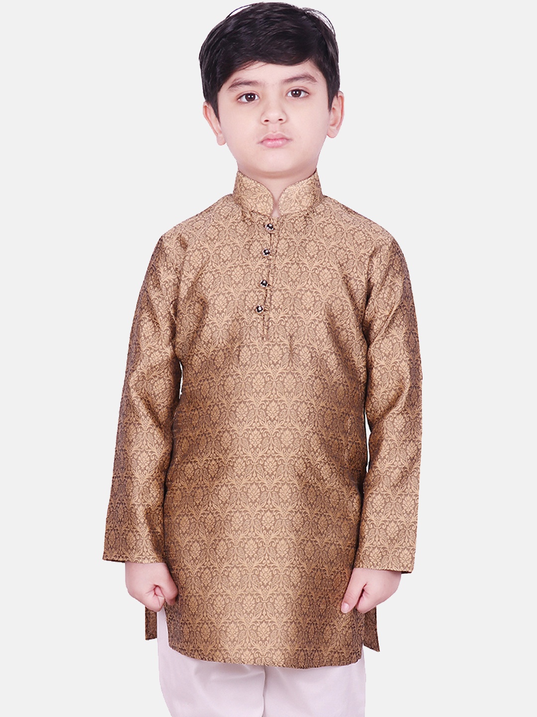 

SG YUVRAJ Boys Beige Woven Design Straight Kurta