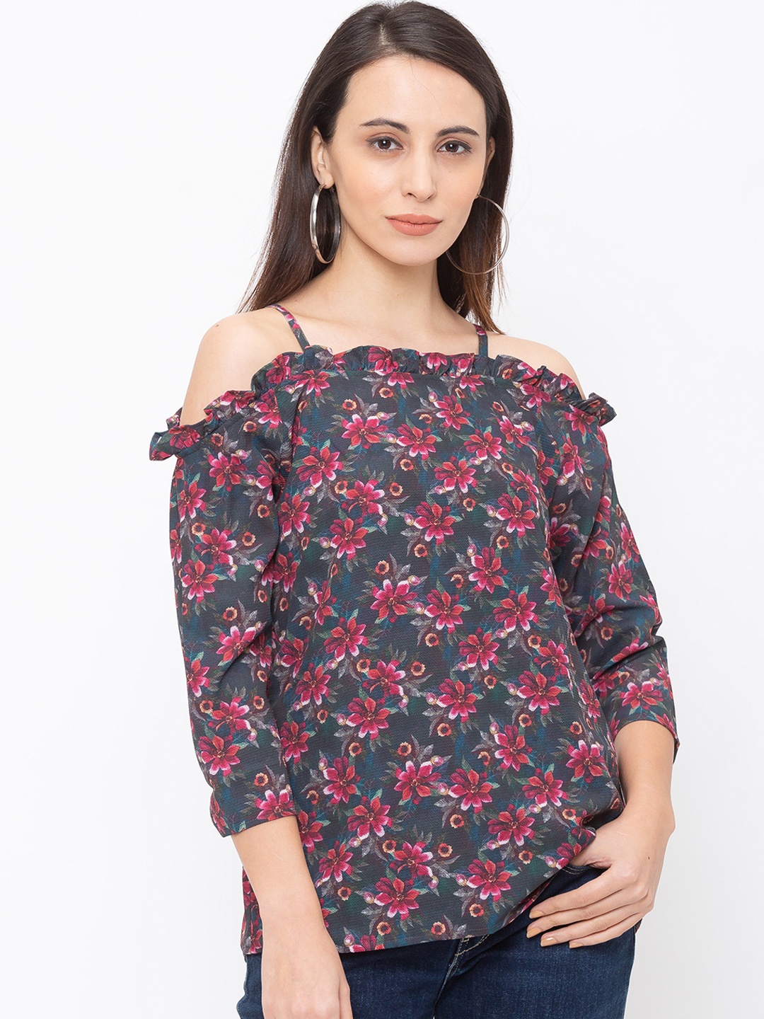 

Globus Women Grey & Red Floral Printed Top