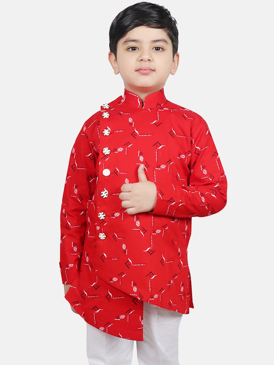 

SG YUVRAJ Boys Red Printed Straight Kurta