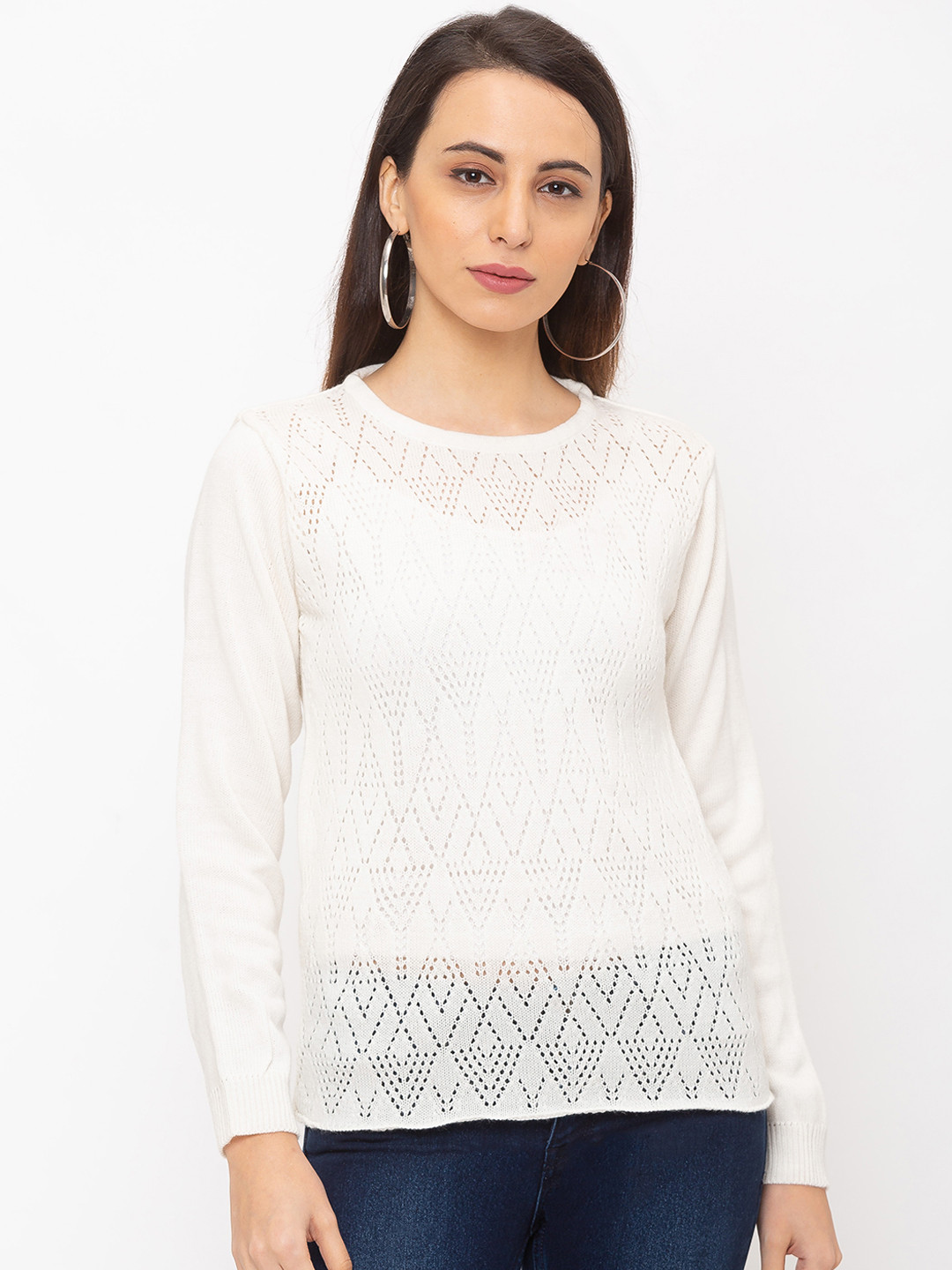 

Globus Women Off-White Self Design Pure Cotton Top