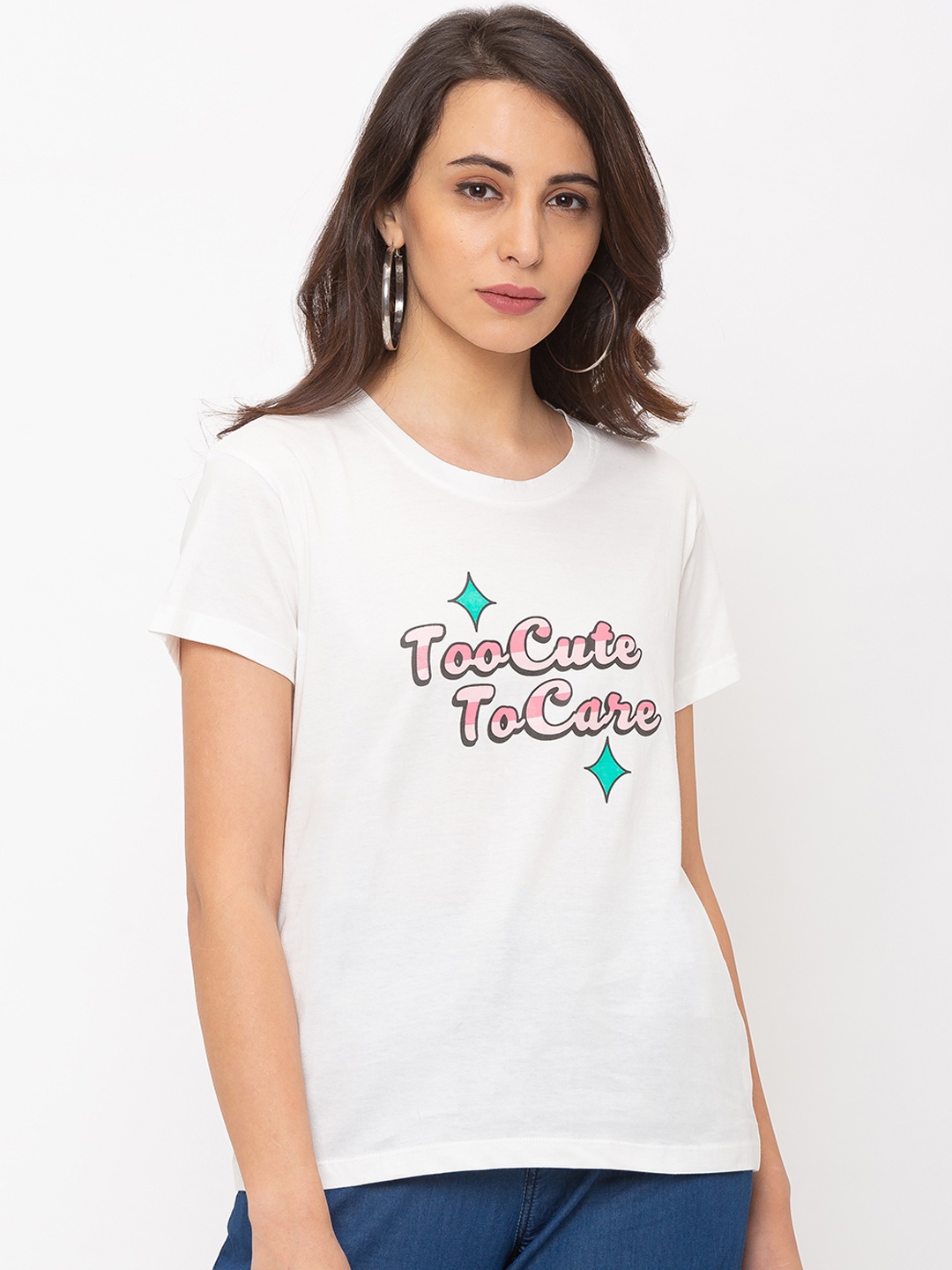 Globus Women White Printed Round Neck T-shirt