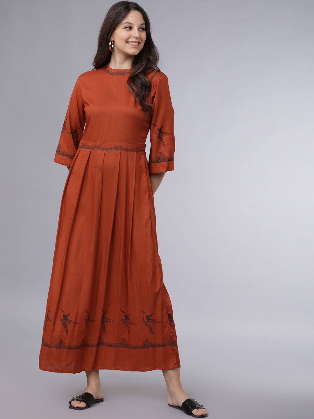 

Mumbai Slang Chic Women Rust Brown Solid Maxi Dress