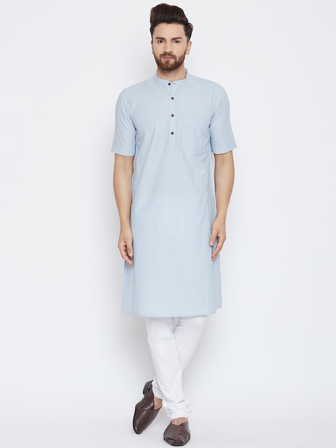 

even Men Blue Solid Straight Dobby Kurta