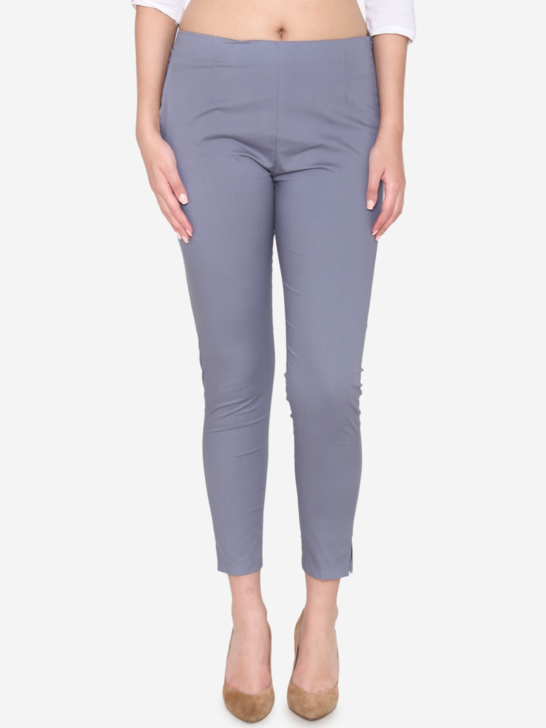

Vami Women Grey Classic Regular Fit Solid Cigarette Trousers