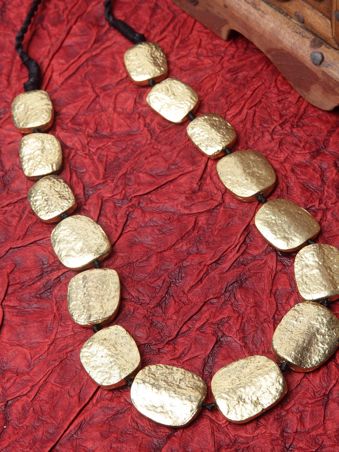 

Moedbuille Gold & Black Handcrafted Brass Plated Necklace