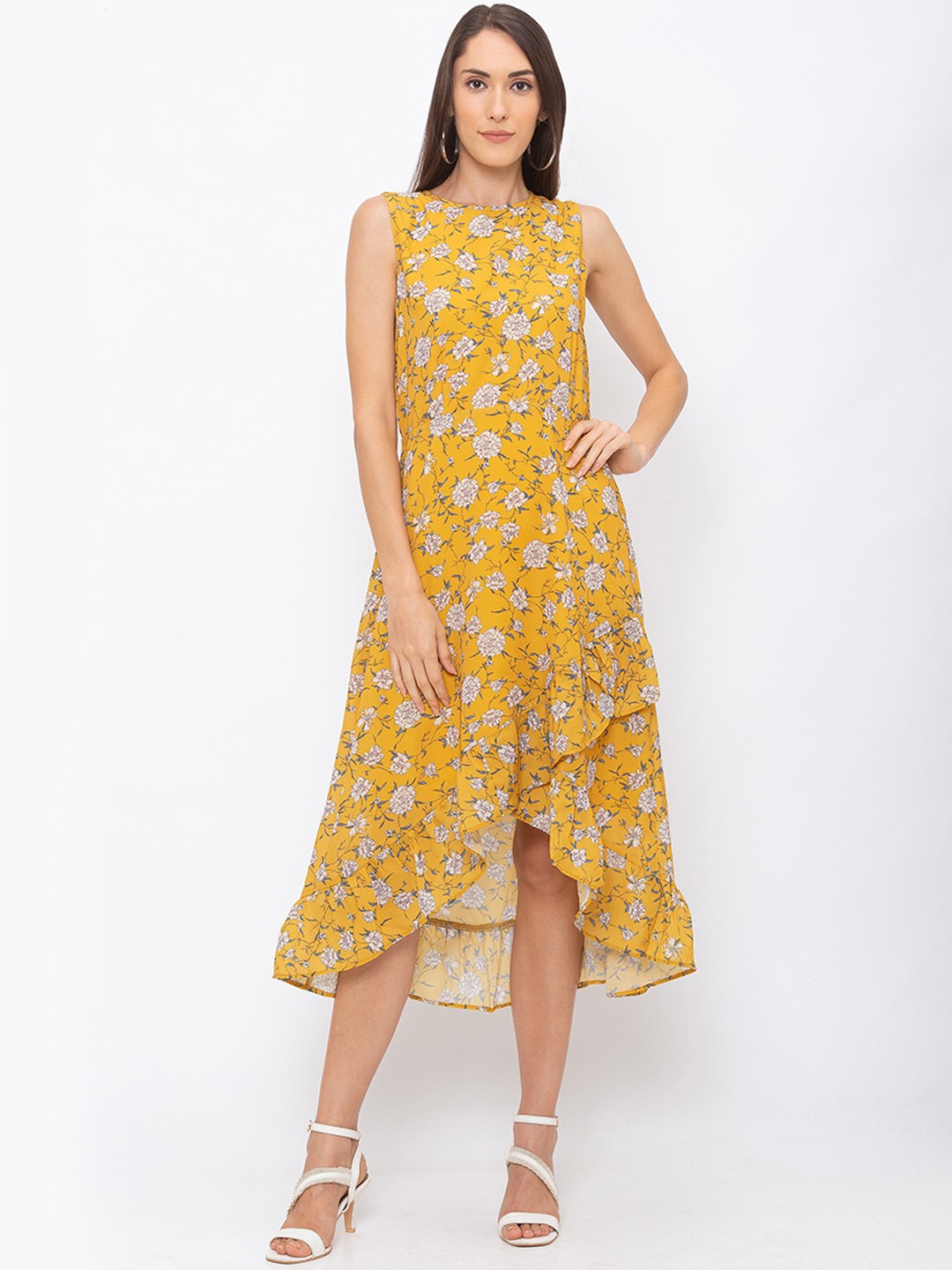 

Globus Women Yellow Printed A-Line Dress
