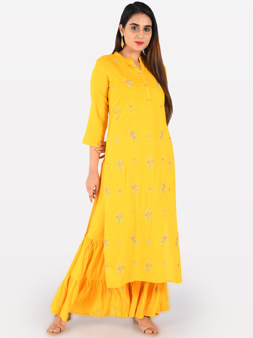 

Neerus Women Yellow & Blue Embroidered A-Line Kurta