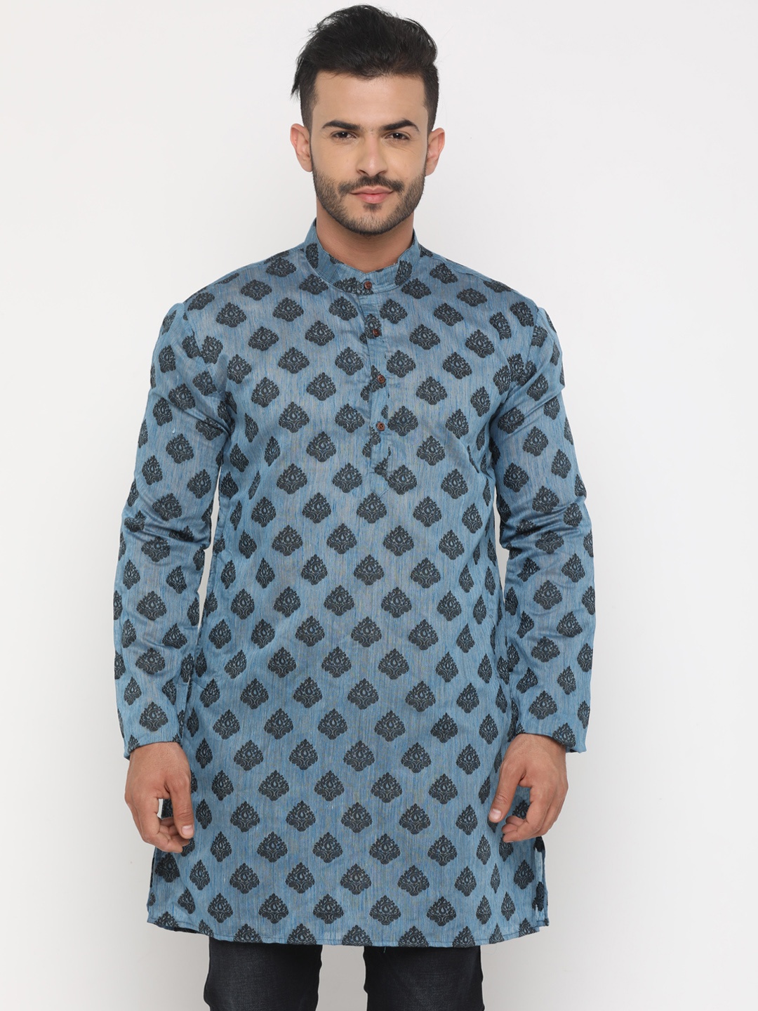 

SHOWOFF Men Blue Printed Straight Kurta