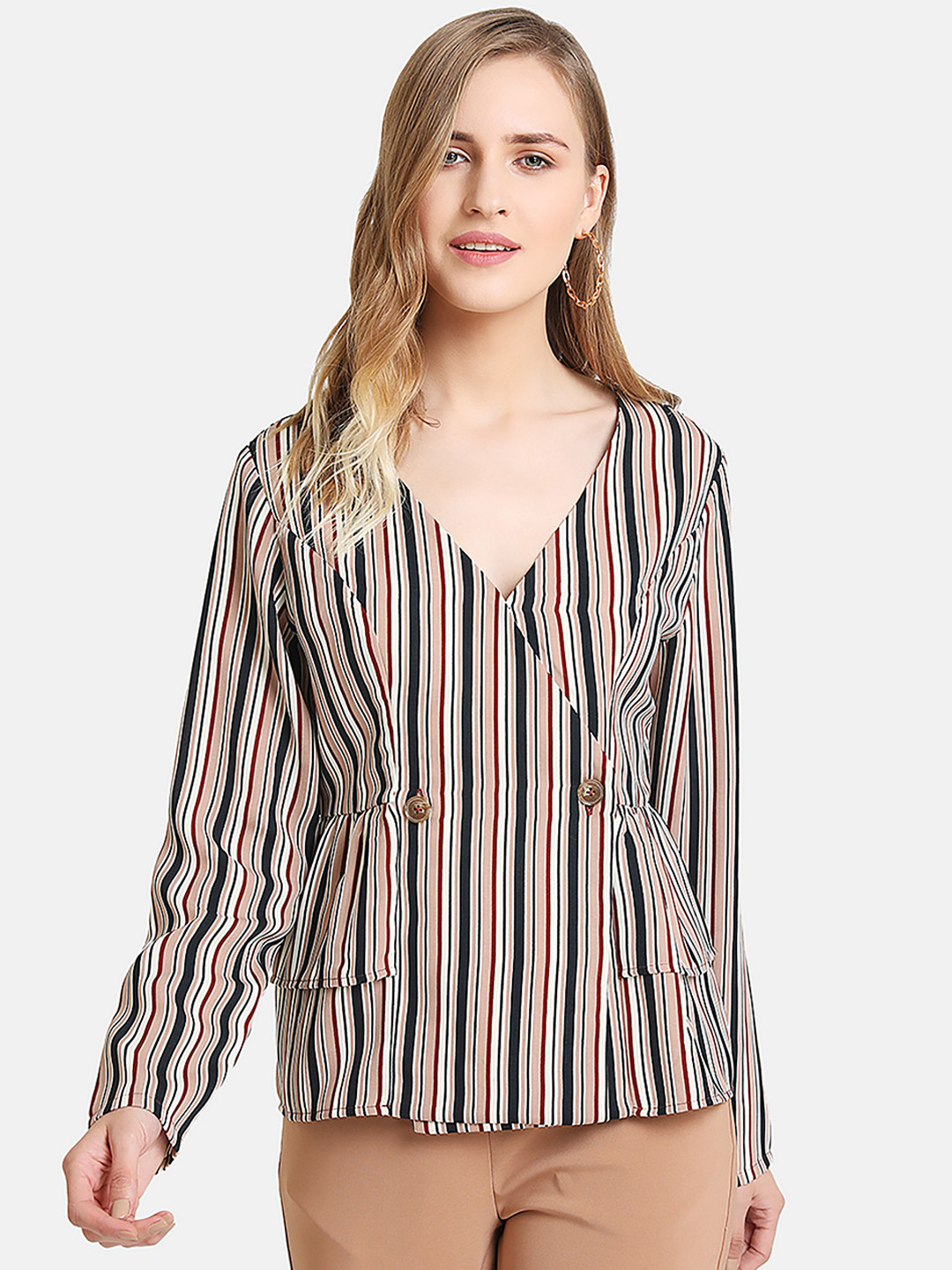 

Kazo Women Multicoloured Striped Wrap Top, Multi