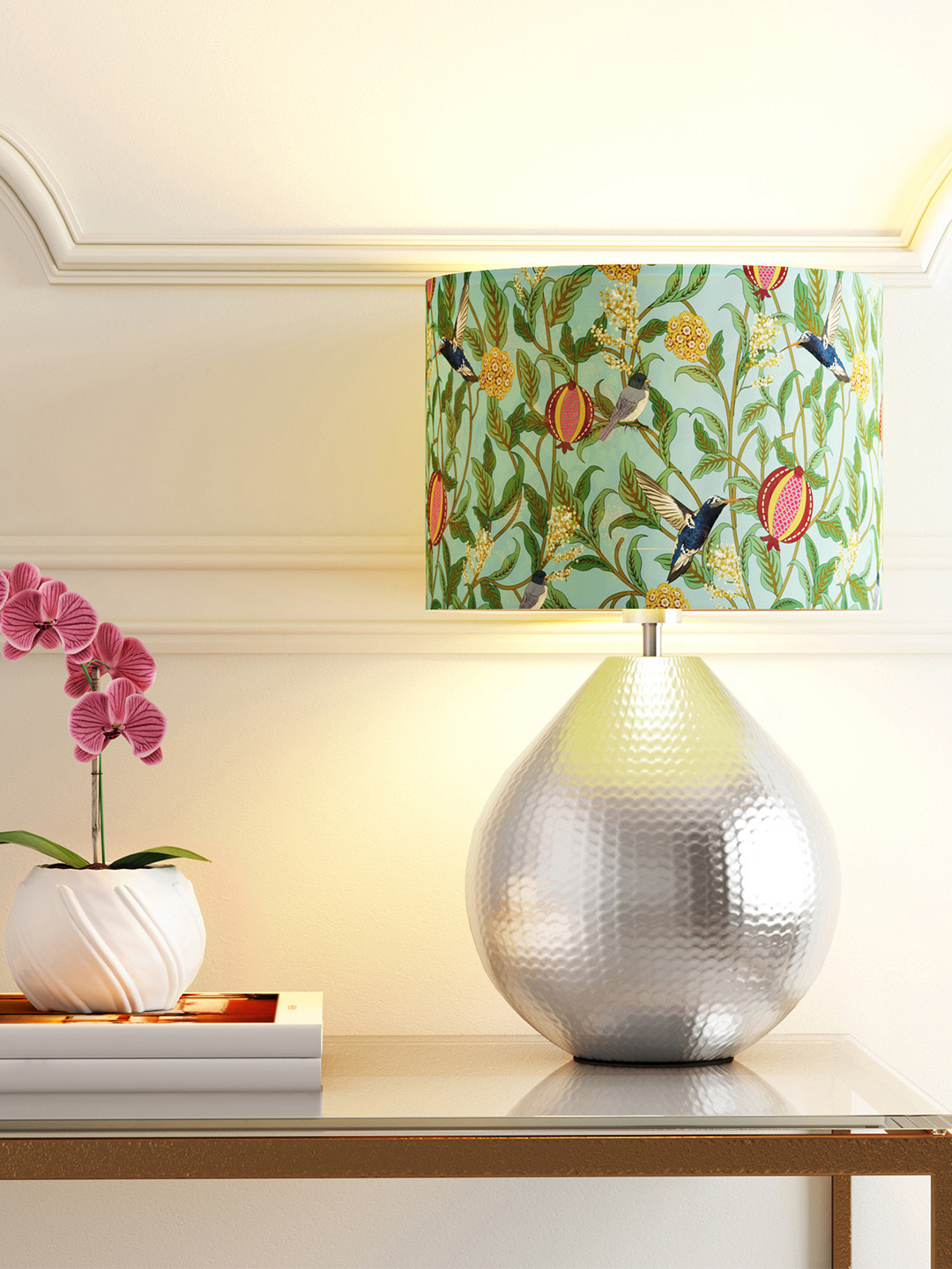 

India Circus by Krsnaa Mehta Floral Printed Cylindrical Lamp Shade, Green