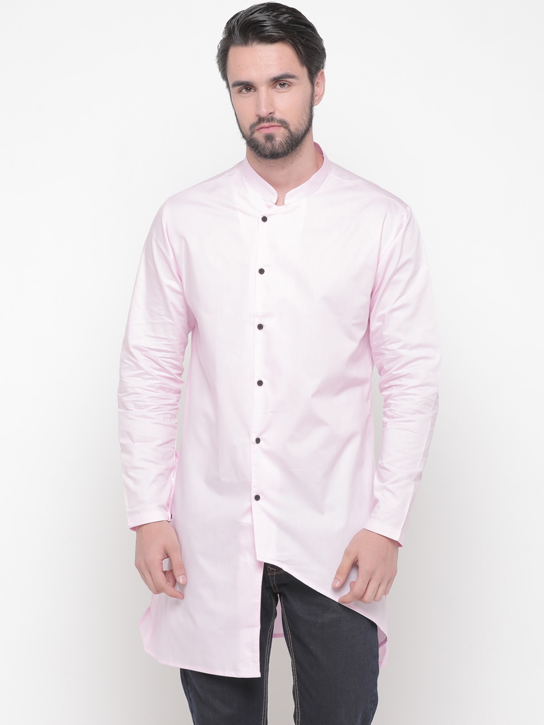 

SHOWOFF Men Pink Solid Straight Kurta