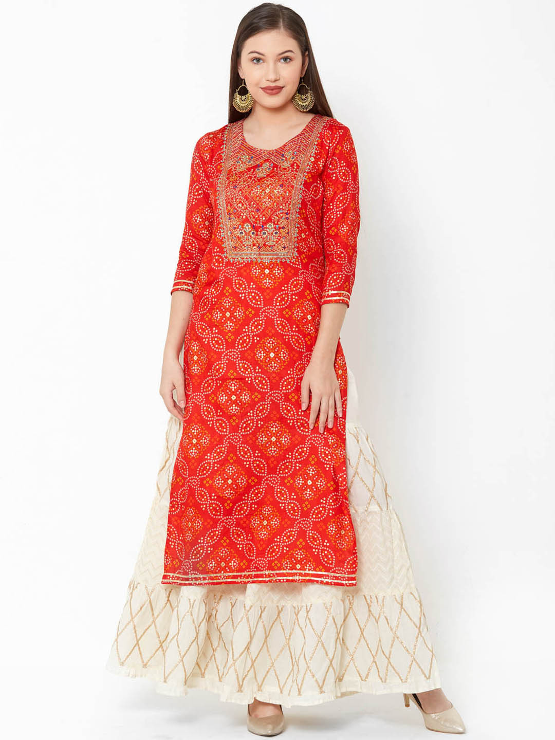 

FASHOR Women Red Yoke Design Straight Kurta
