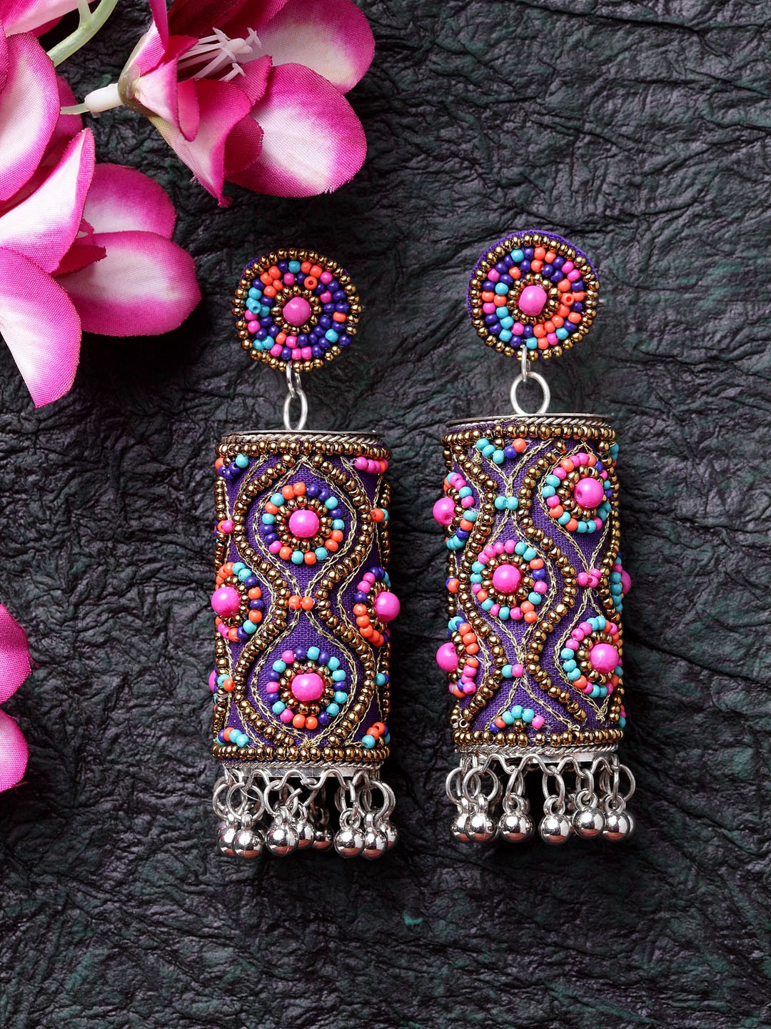 

Moedbuille Multicoloured Beaded Afghan Design Dome Shaped Jhumkas, Multi