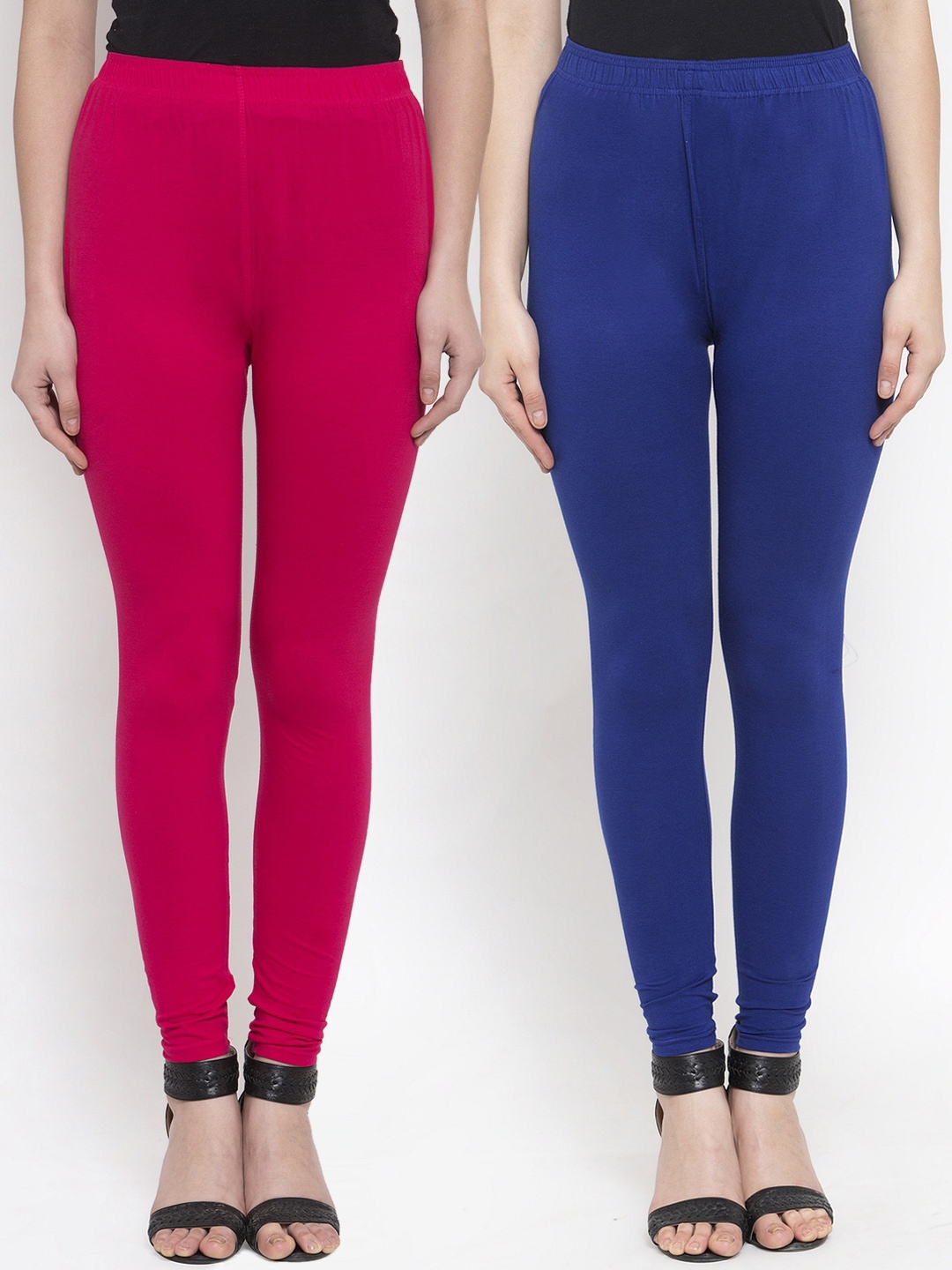 

TAG 7 Women Pack Of 2 Solid Churidar Length Leggings, Blue