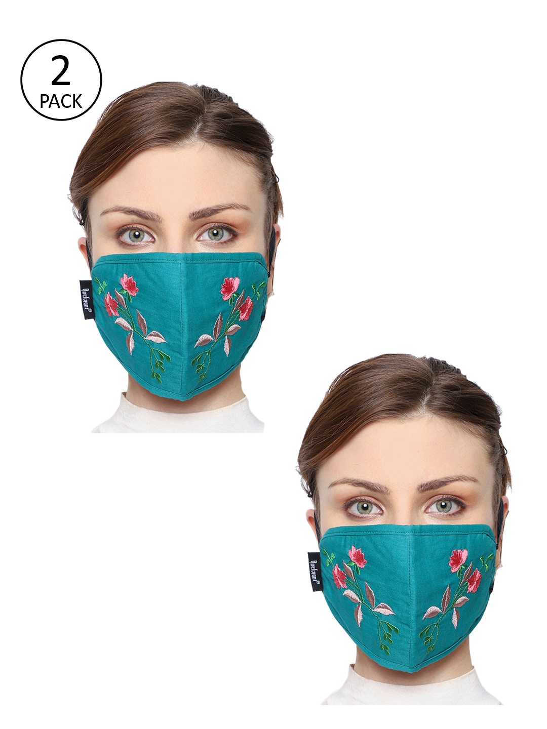 

Anekaant Women Pack of 2 Pcs Teal Blue Embroidered Reusable 3-Ply Protective Outdoor Masks