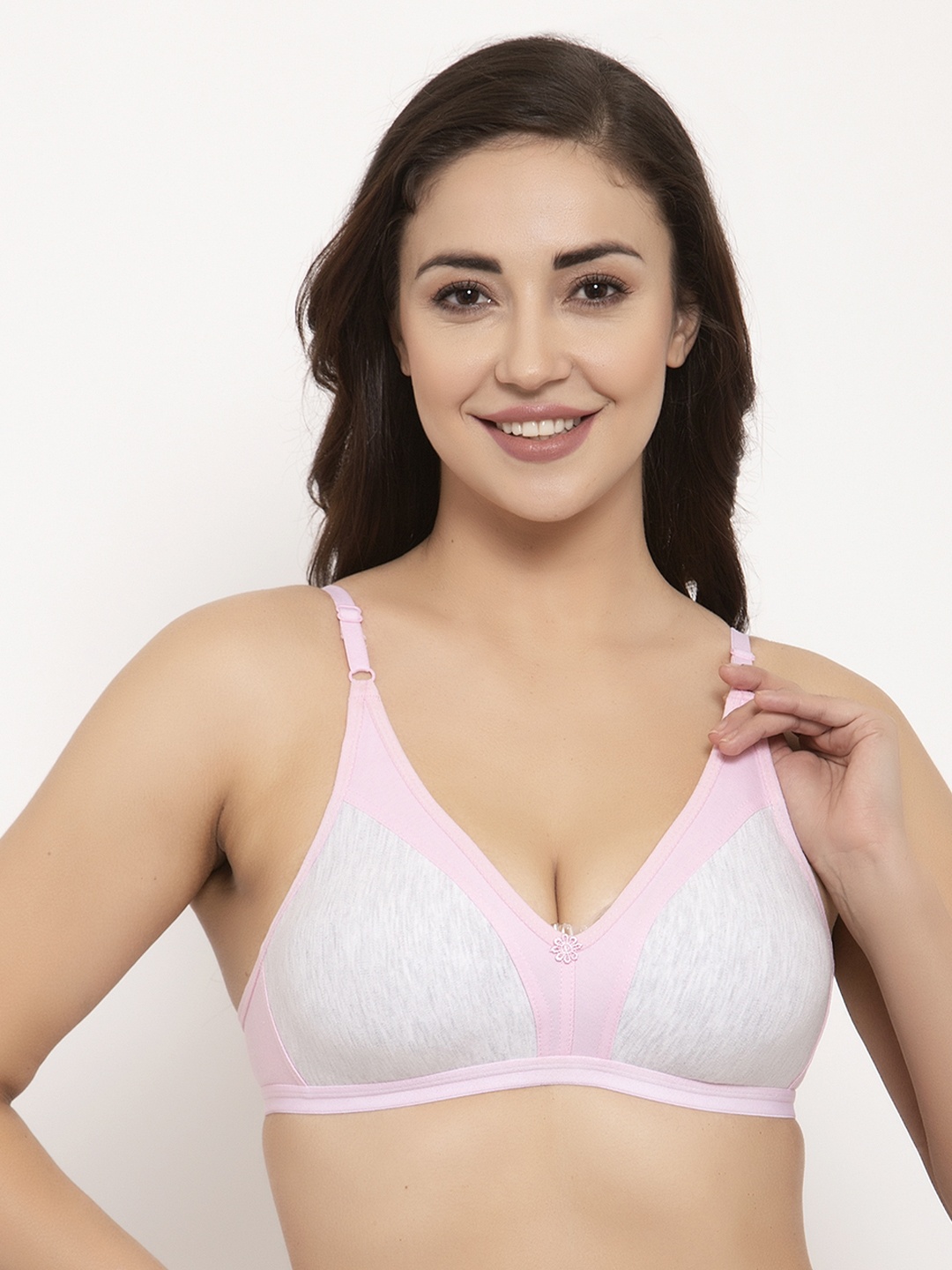 

GRACIT Grey Melange & Pink Colourblocked Non-Wired Non Padded Bralette Bra PW9-10-30B