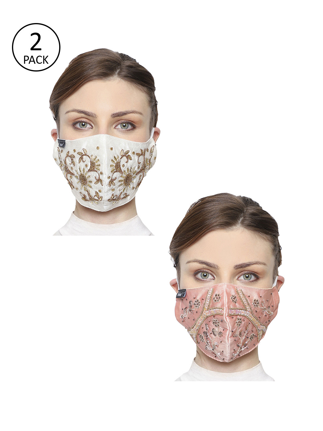 

Anekaant Women Embellished Pack Of 2 3-Ply Reusable Cloth Masks, Multi