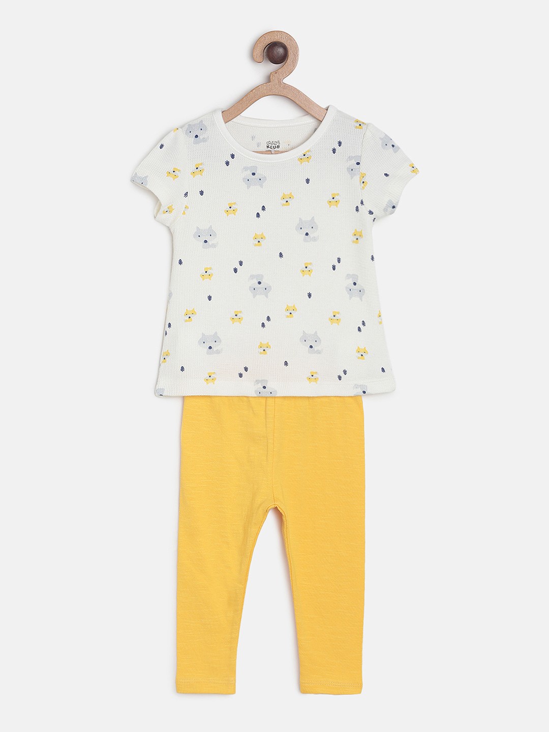 

MINI KLUB Girls Off-White & Yellow Printed Top with Knitted Trousers