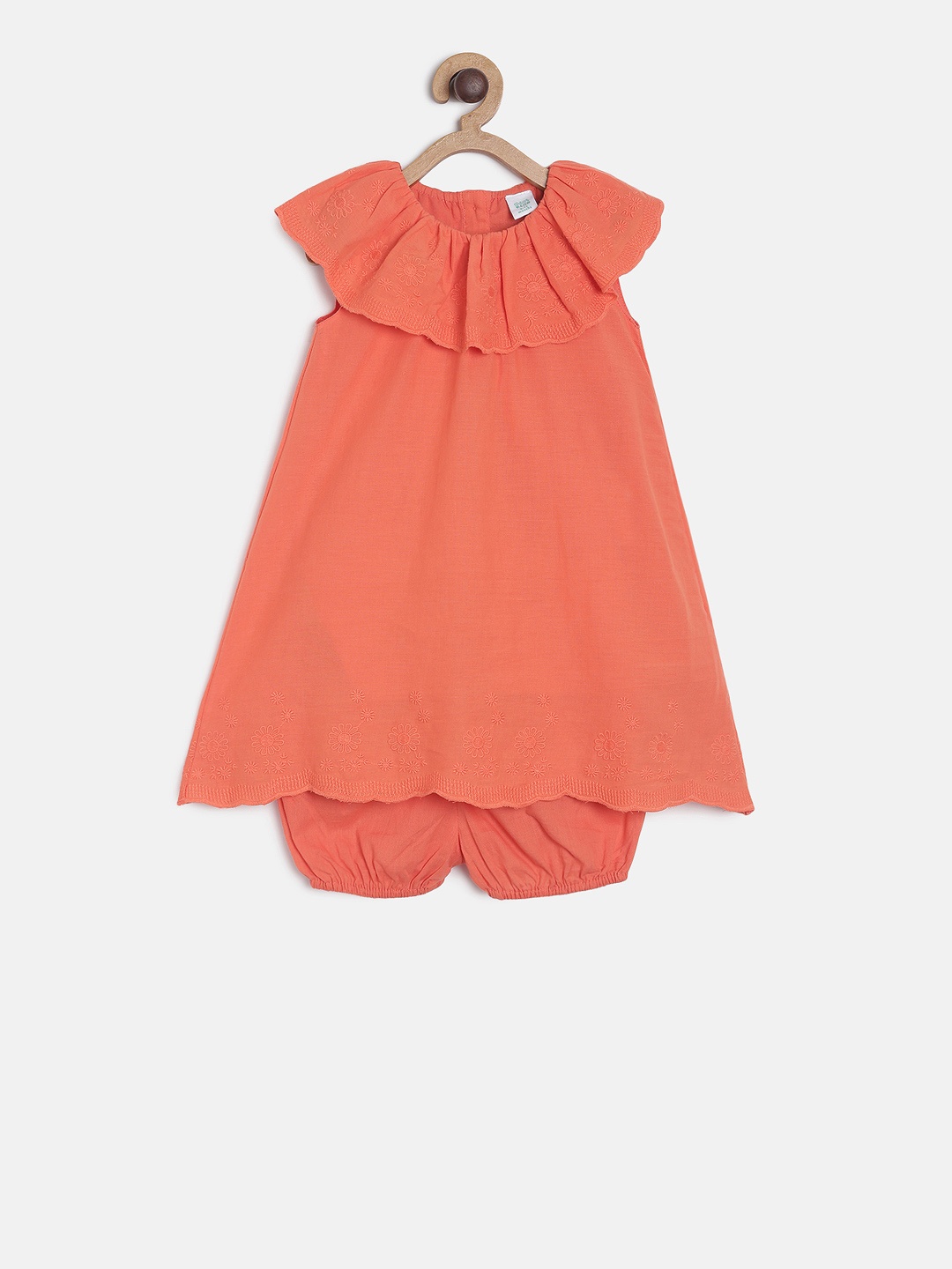 

MINI KLUB Girls Coral Orange Solid A-Line Dress