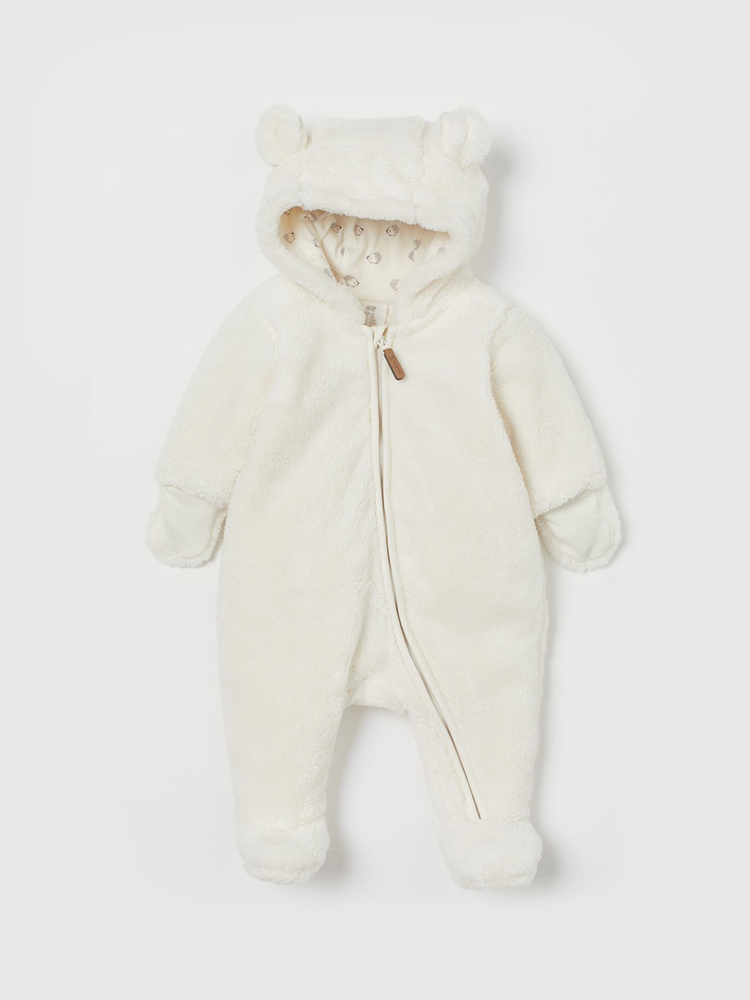 

H&M Unisex Kids White Solid Pile All-in-one Suit with Ears