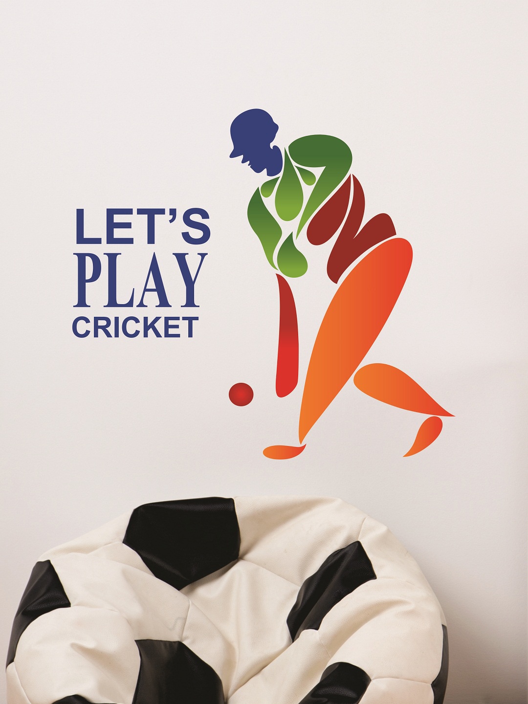 

WALLSTICK Blue & Orange Lets Play Cricket Large Vinyl Wall Sticker