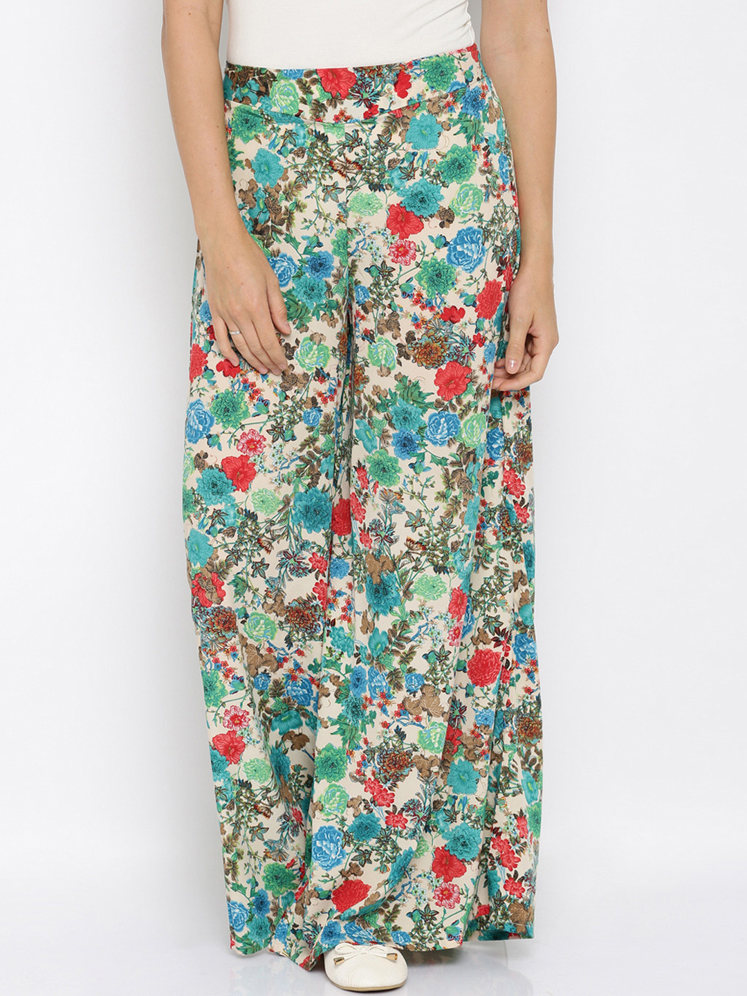 

Desi Weavess Women Green & Blue Printed Flared Palazzos