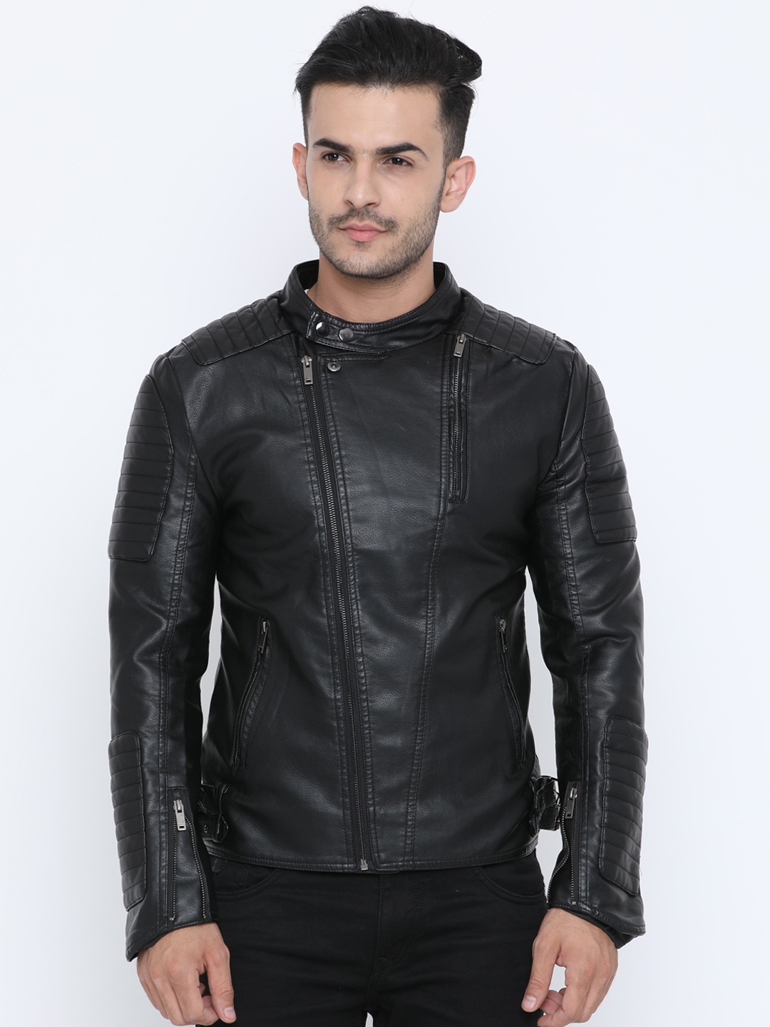 

SHOWOFF Men Black Solid Lightweight Biker Jacket