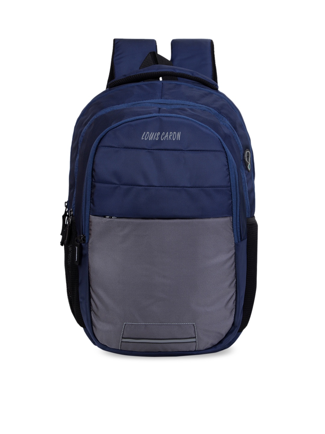 

LOUIS CARON Unisex Navy Blue & Grey Colourblocked Backpack