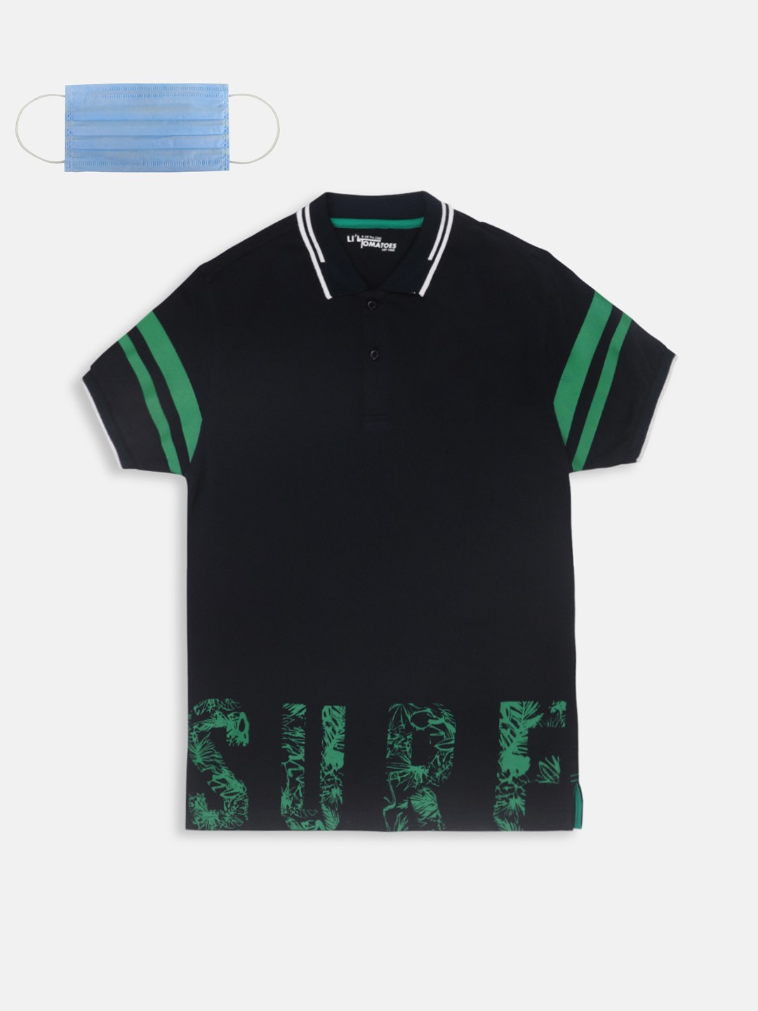 

Lil Tomatoes Boys Black Printed Polo Collar Pure Cotton T-shirt
