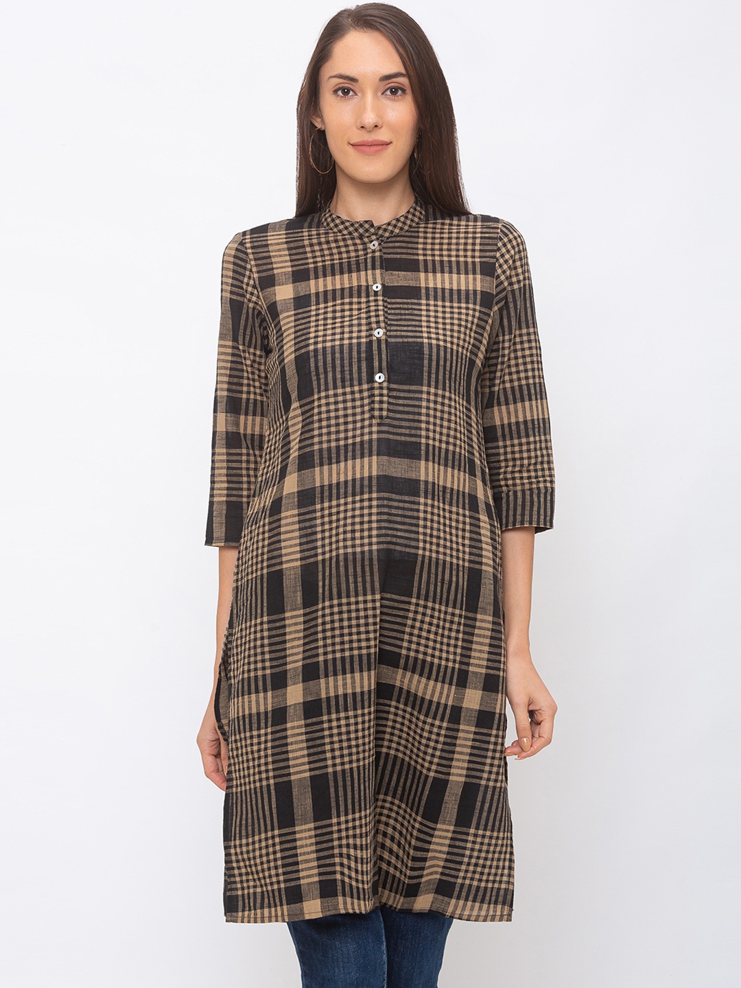 

Globus Women Black & Beige Checked Straight Kurta