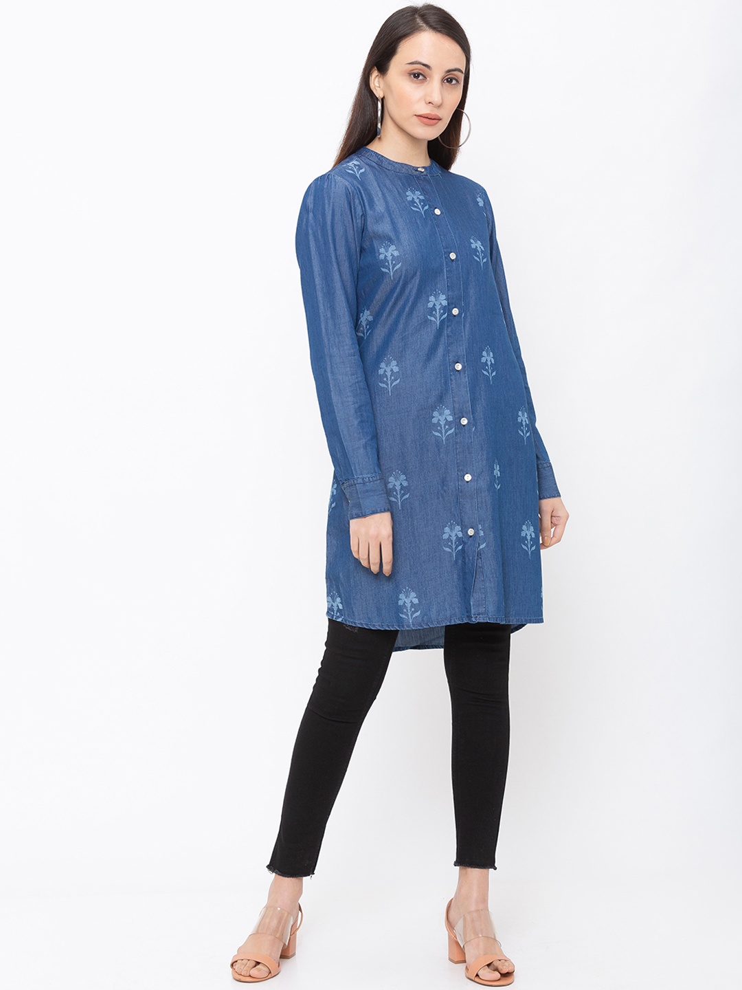 

Globus Women Blue Embellished A-Line Denim Tunic