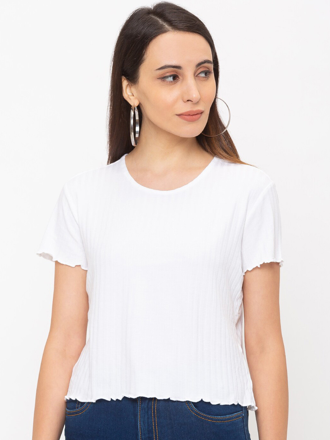 

Globus Women White Solid Pure Cotton Top