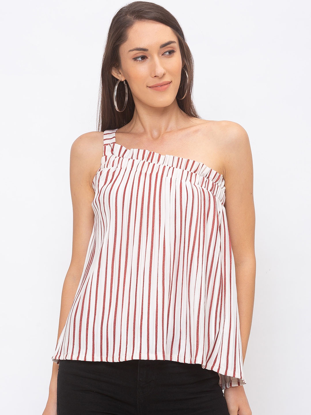 

Globus Women White & Red Striped A-Line Top