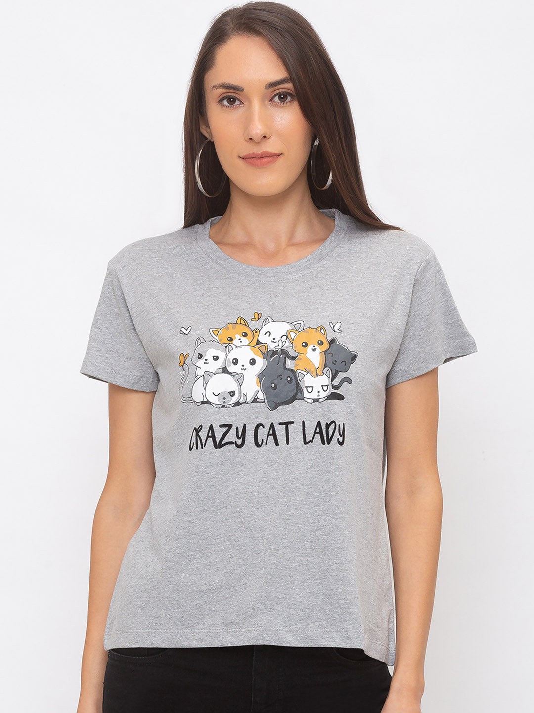 

Globus Women Grey Printed Round Neck T-shirt