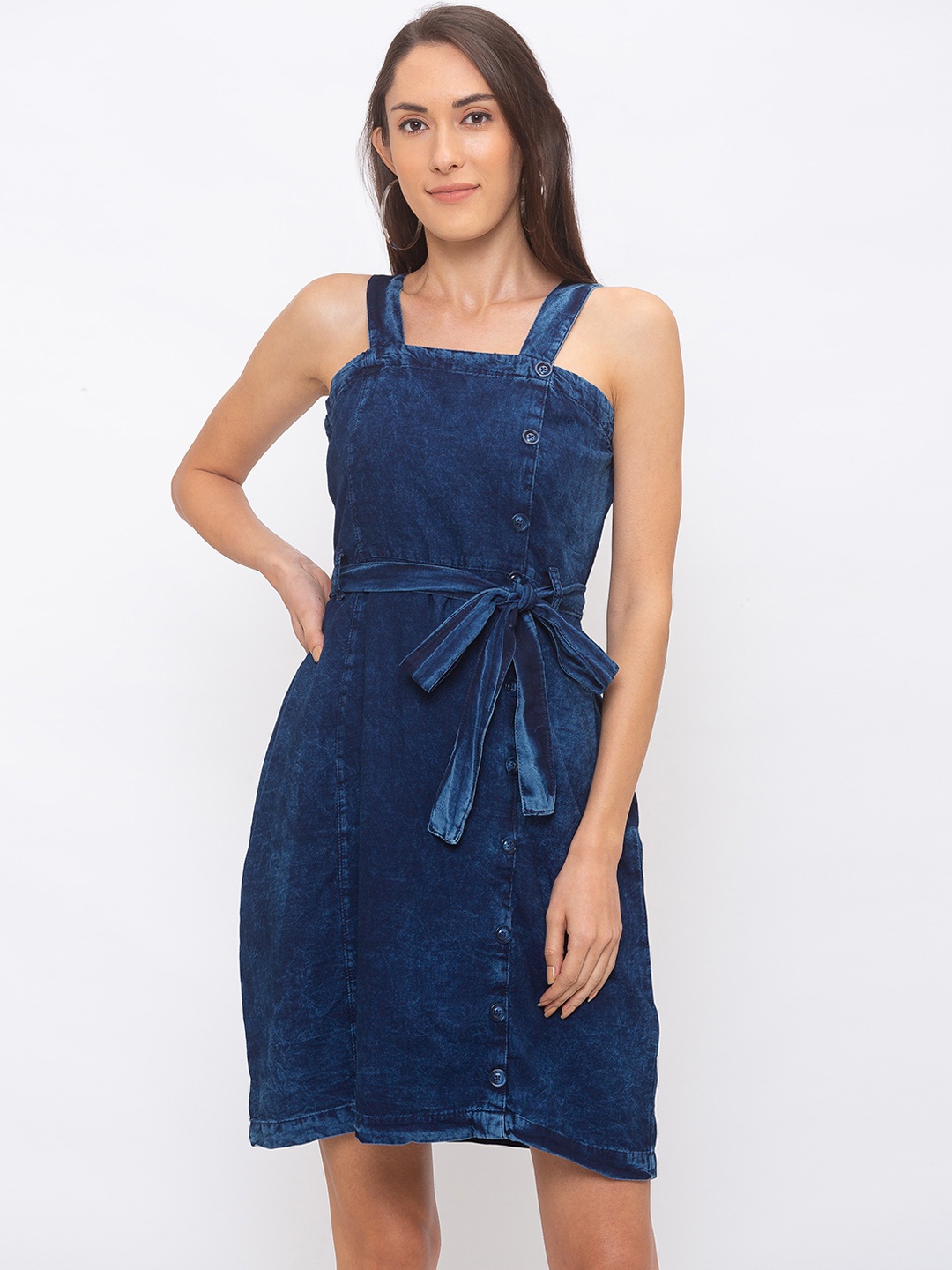 

Globus Women Blue Solid Pinafore Dress