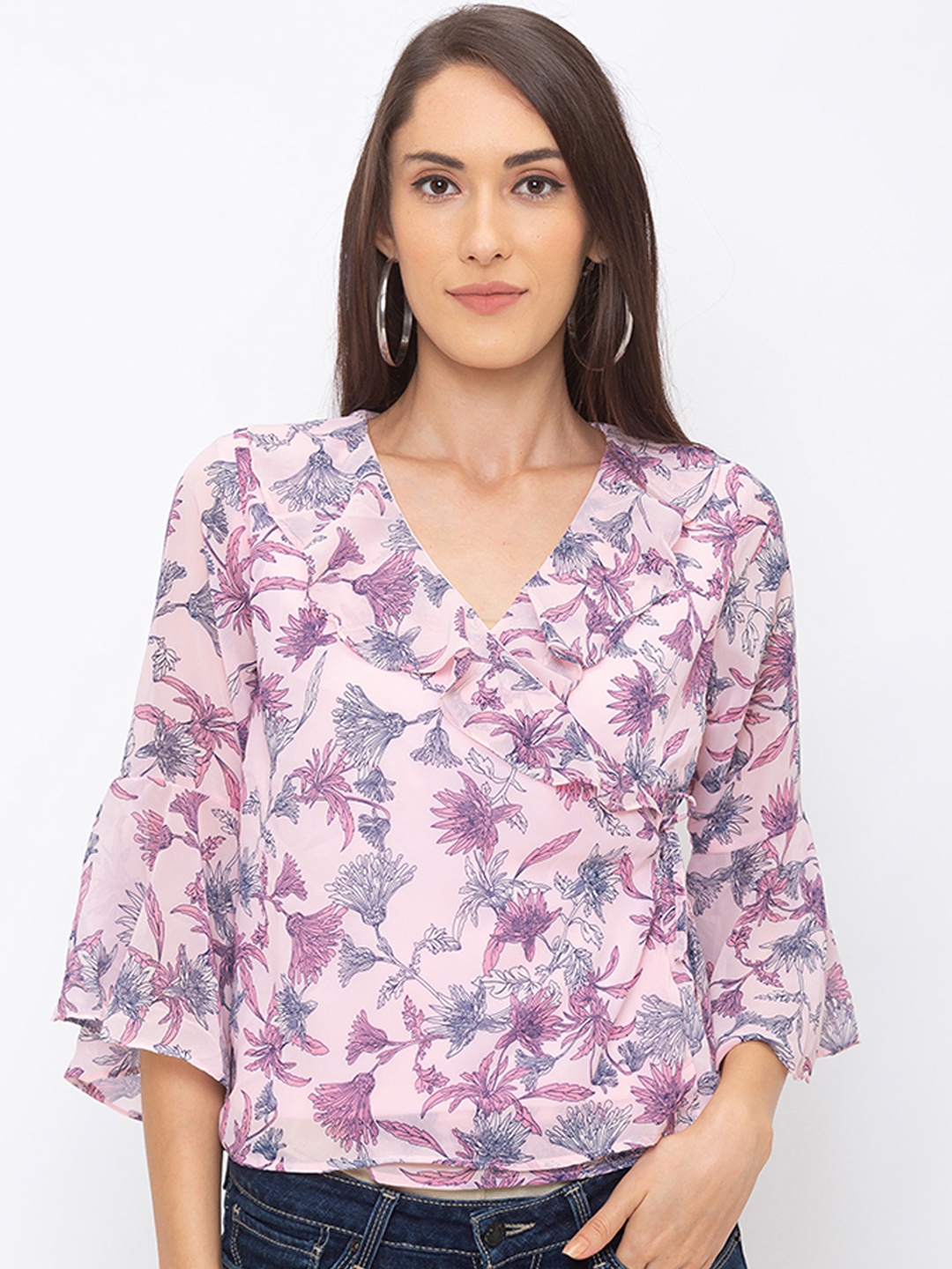 

Globus Women Pink Floral Printed Wrap Top