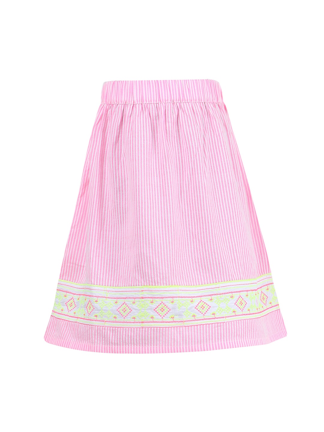 

Miyo Girls Pink & White Striped Flared Knee Length Skirt