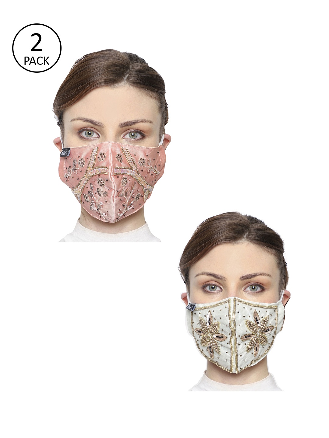 

Anekaant Women Pack of 2 Art Silk Embellished 3-Ply Reusable Cloth Masks, Pink