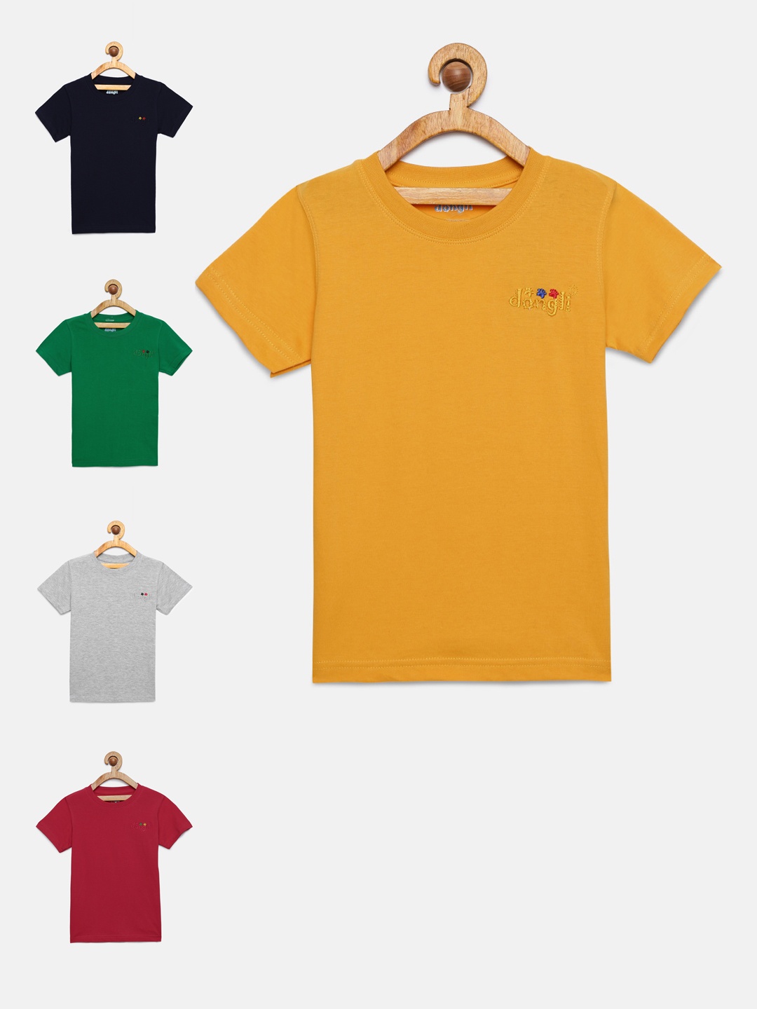 

dongli Boys Pack of 5 Multicoloured Solid Round Neck T-shirts, Multi