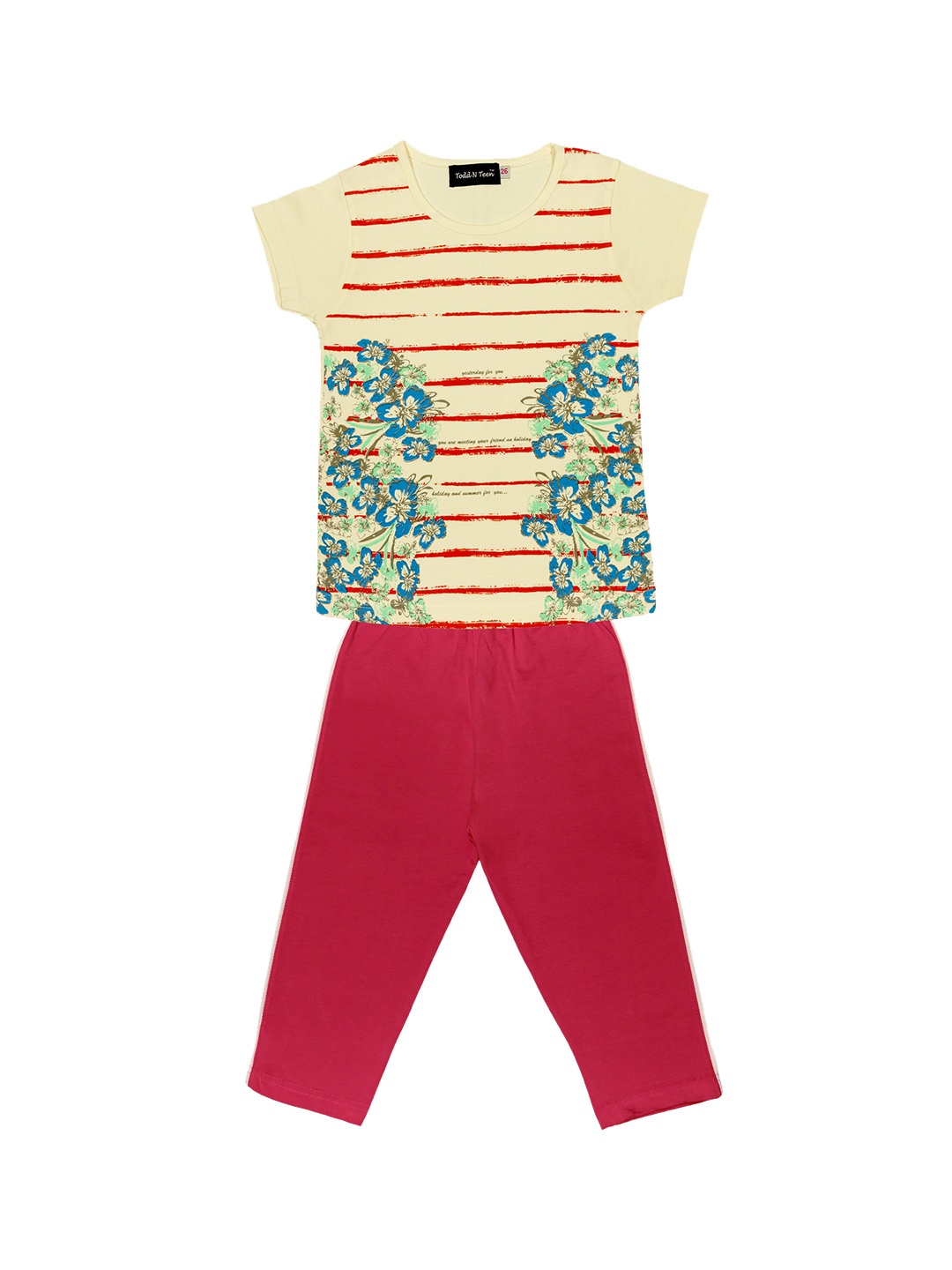 

Todd N Teen Girls Yellow & Red Printed T-shirt with Capris