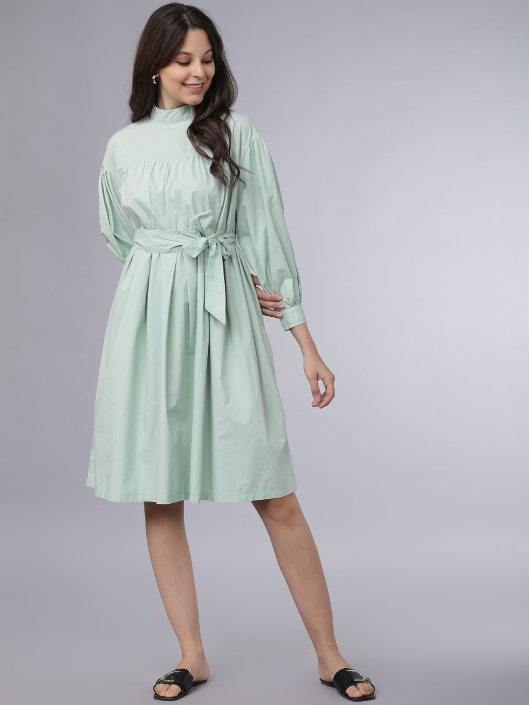 

Tokyo Talkies Women Green Solid A-Line Dress