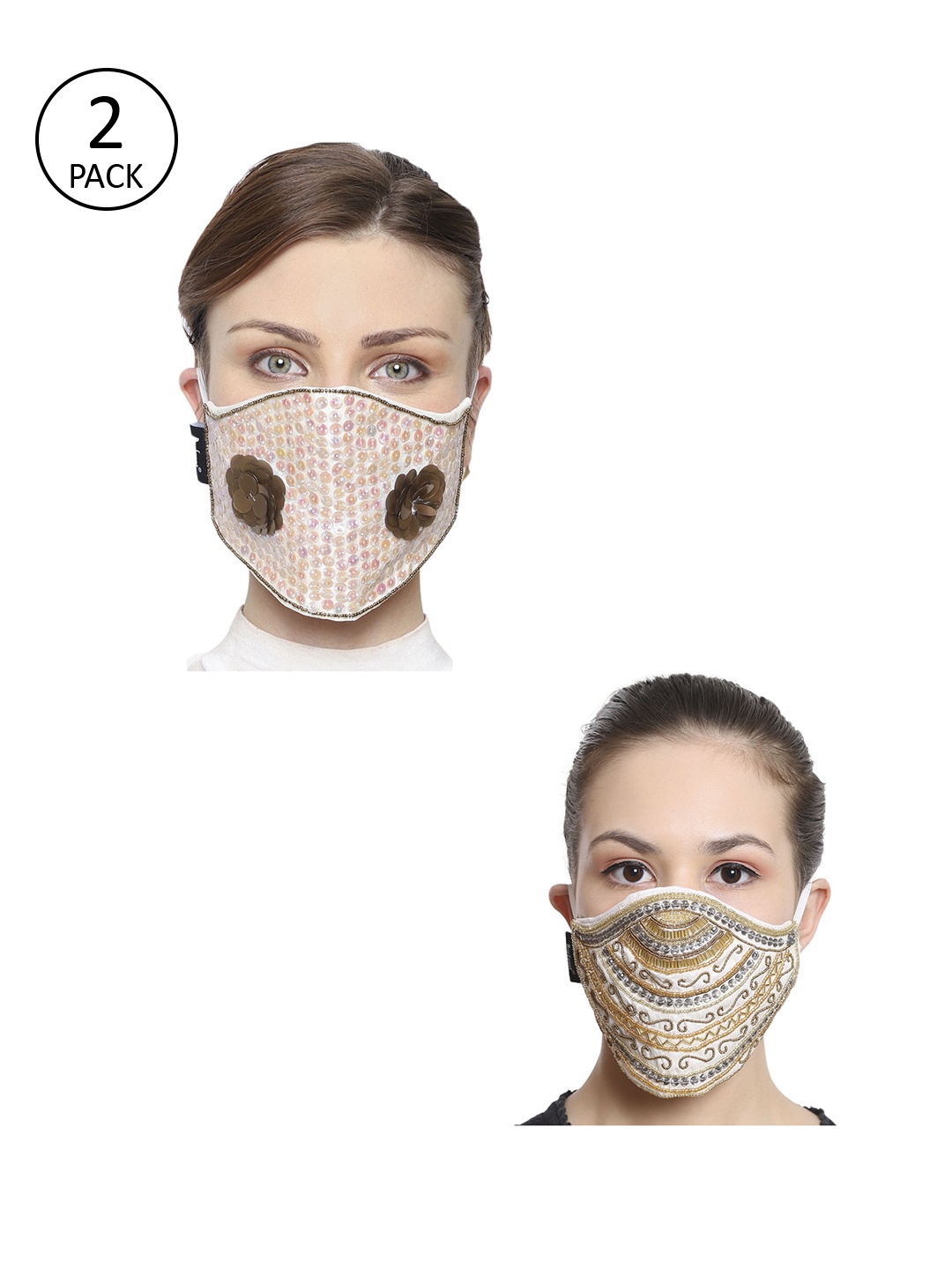 

Anekaant Women Pack of 2 3-Ply Art Silk Embellished Cloth Mask, Multi